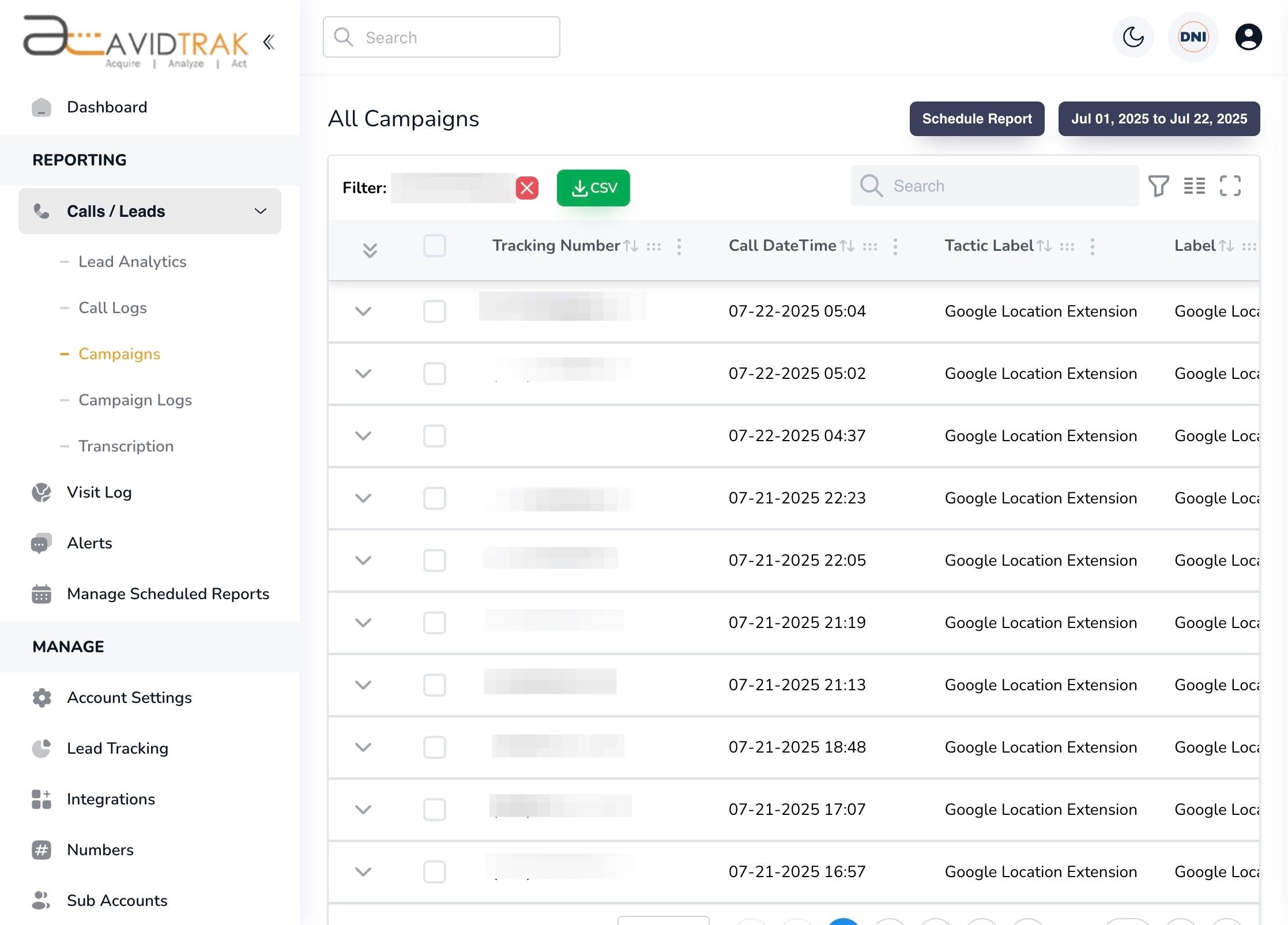 Campaign Call Statistics on AvidTrak