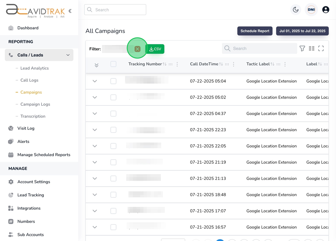 Campaign Call Statistics on AvidTrak