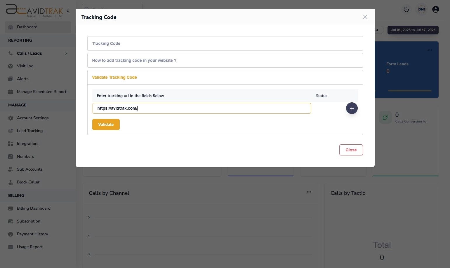 AvidTrak JavaScript Validate Button