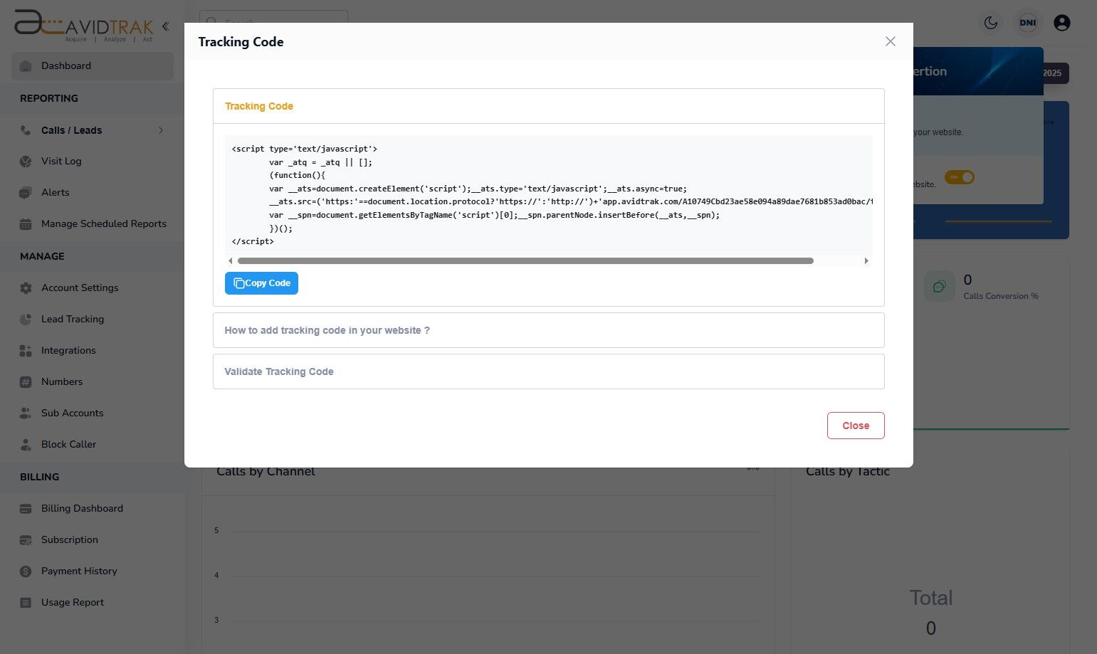 AvidTrak JavaScript Copy Code
