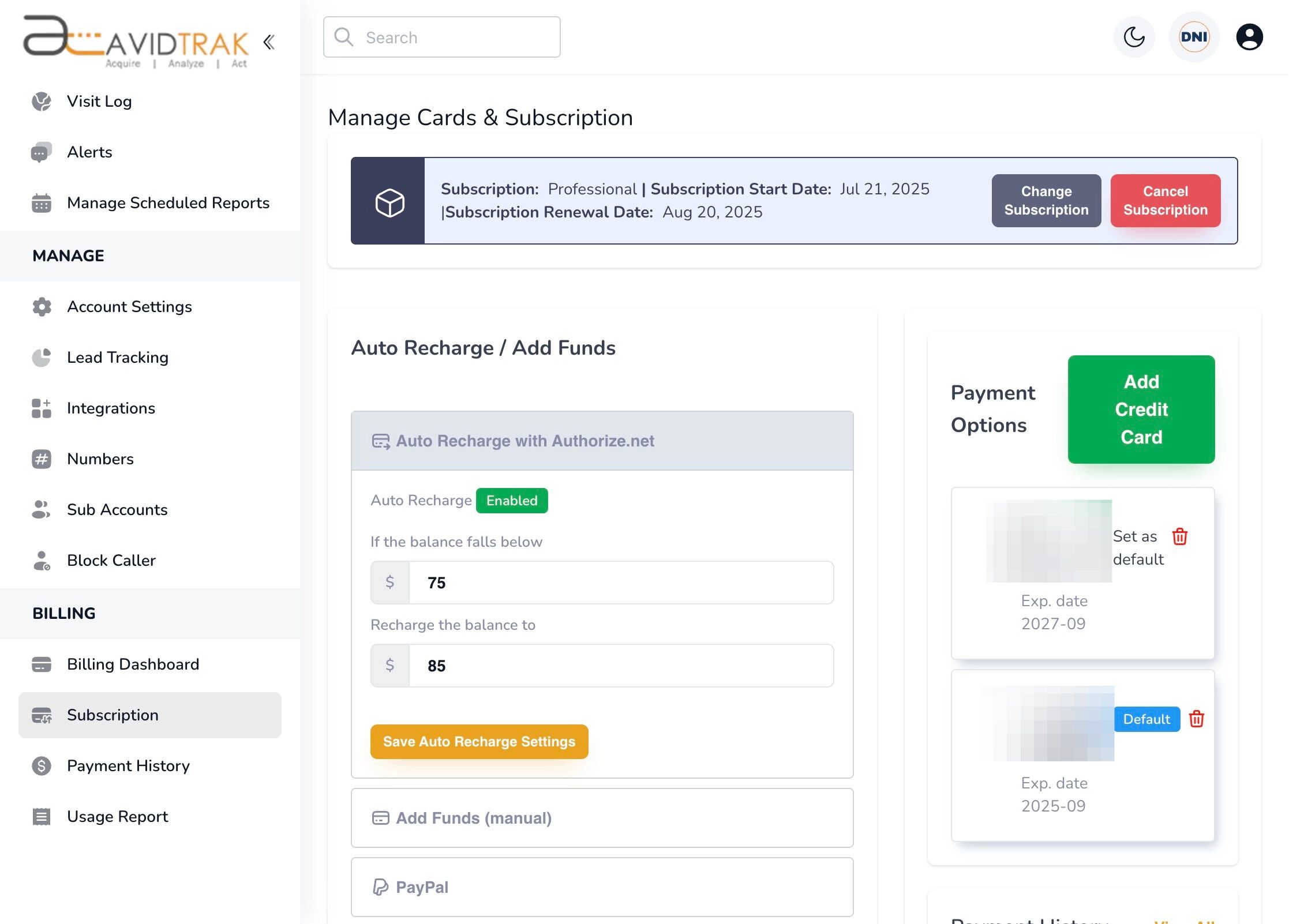 Cancel Your Subscription Package in AvidTrak