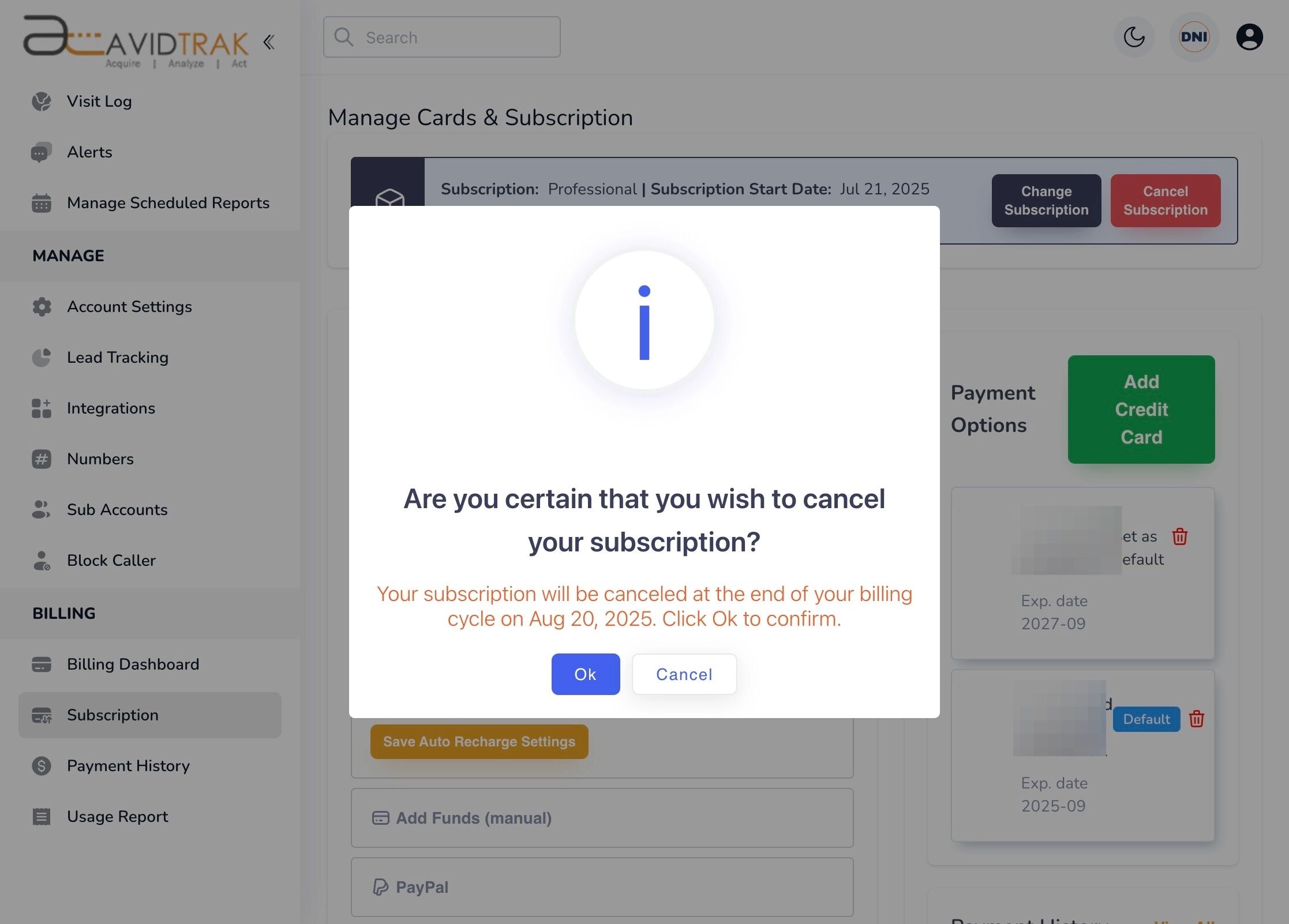 Cancel Your Subscription Package in AvidTrak