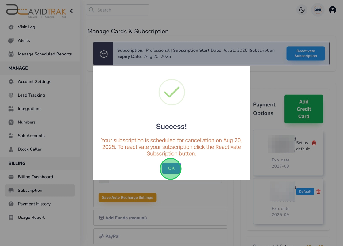 Cancel Your Subscription Package in AvidTrak