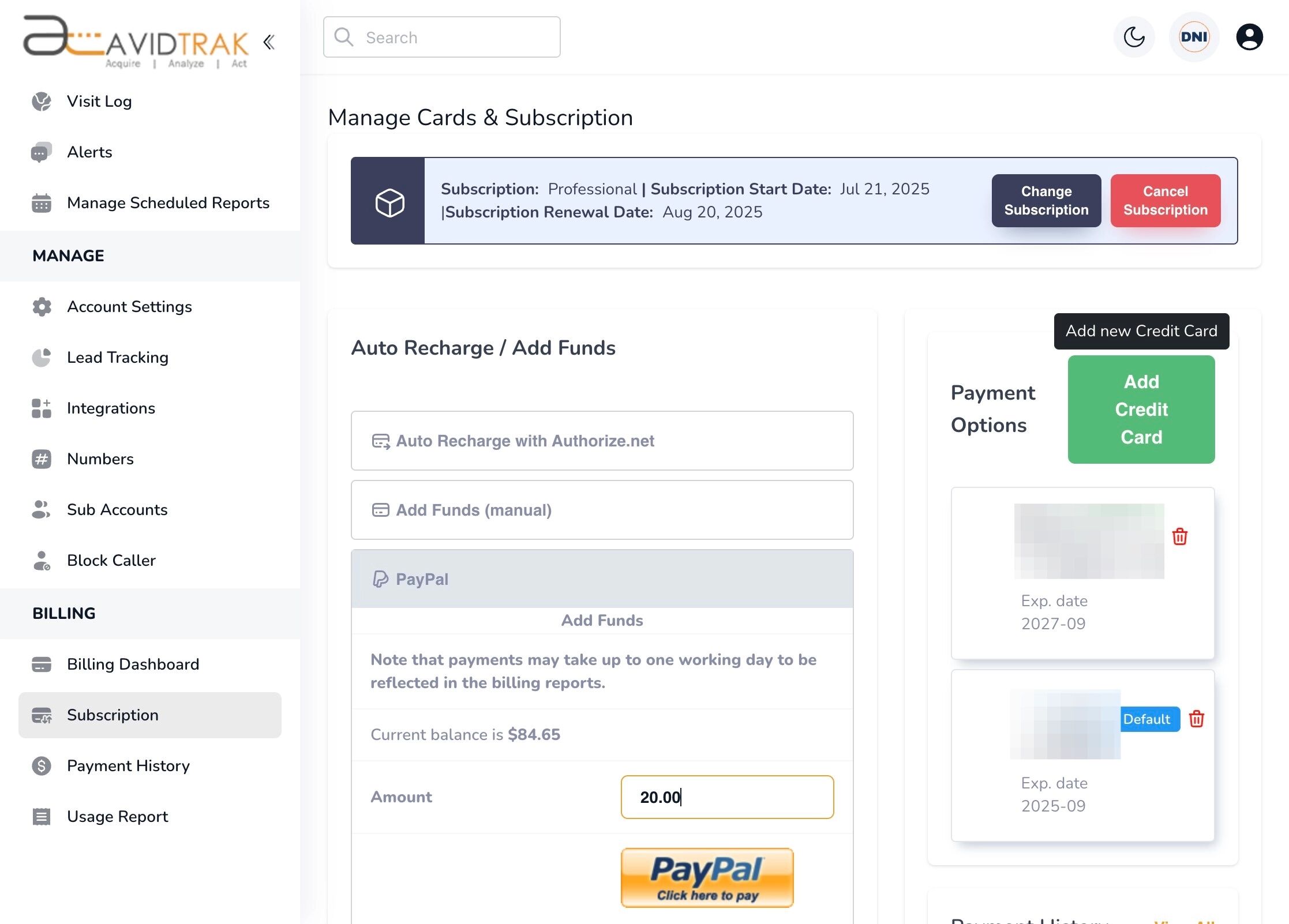 Cancel Your Subscription Package in AvidTrak