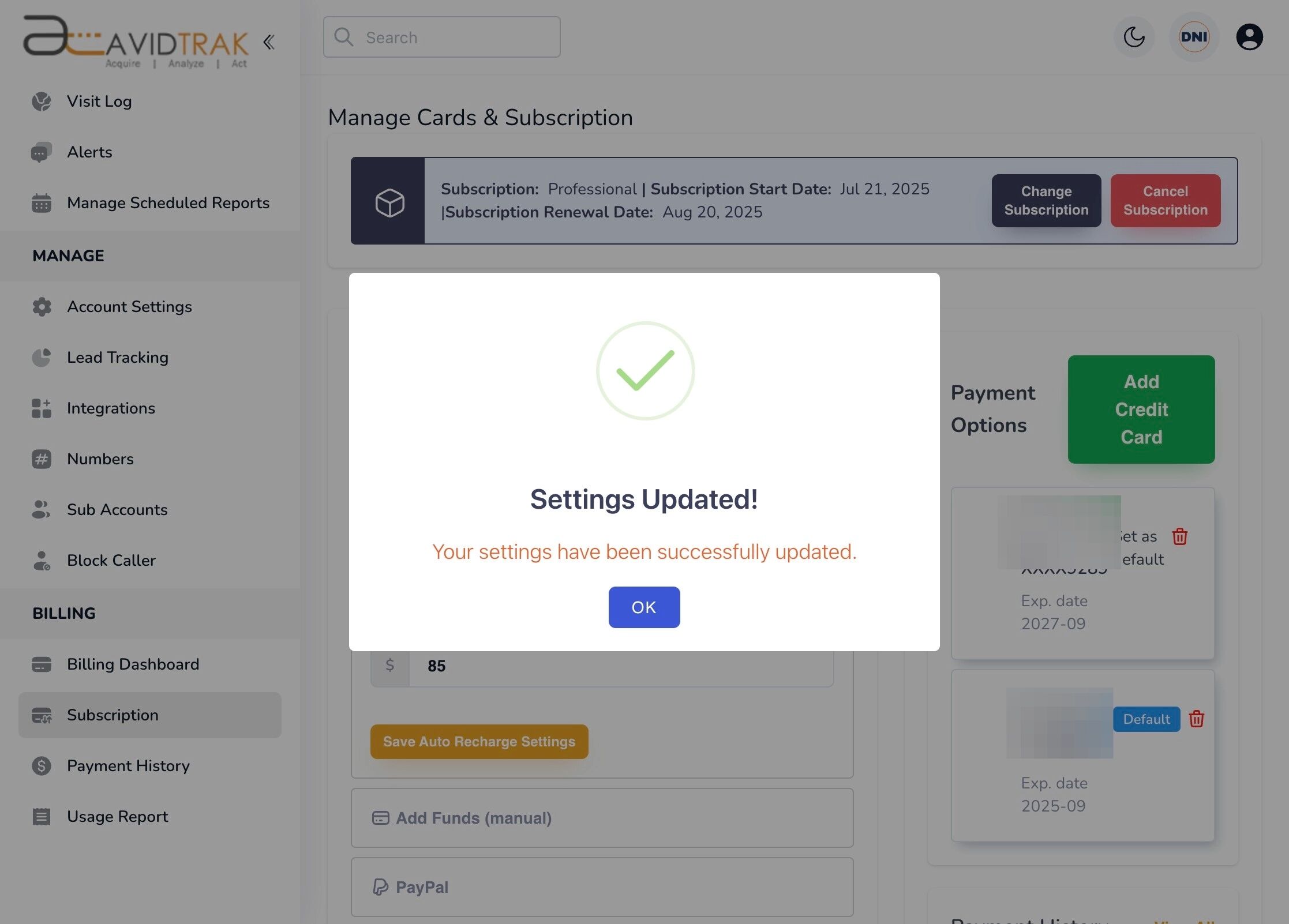 Cancel Your Subscription Package in AvidTrak