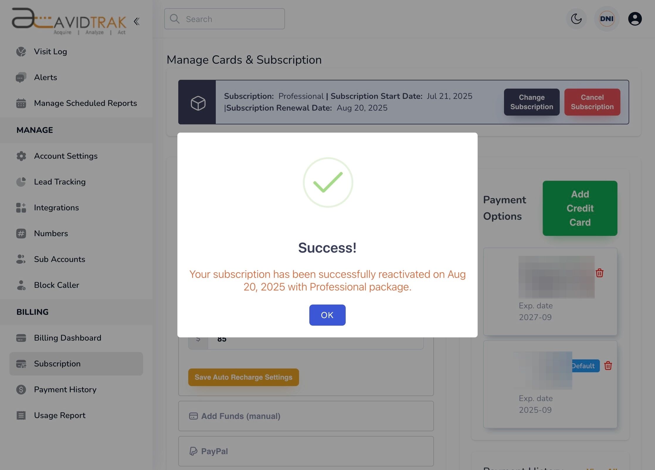 Cancel Your Subscription Package in AvidTrak
