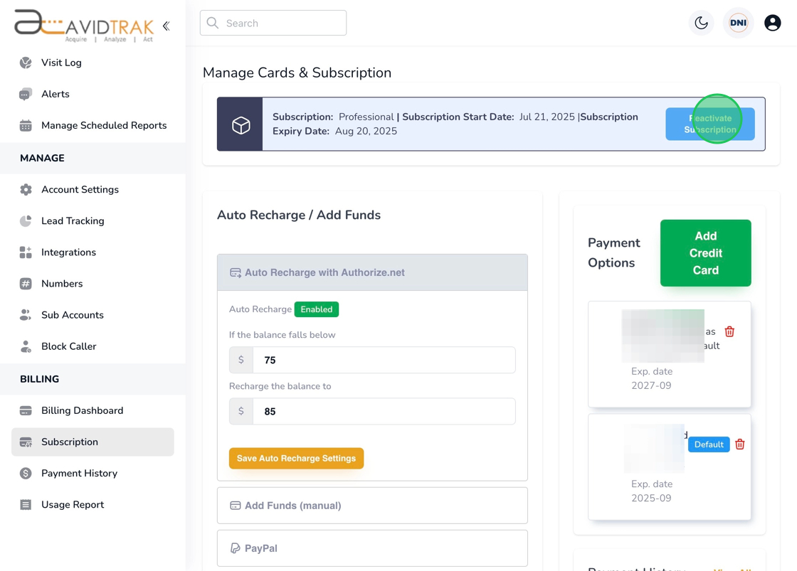 Cancel Your Subscription Package in AvidTrak