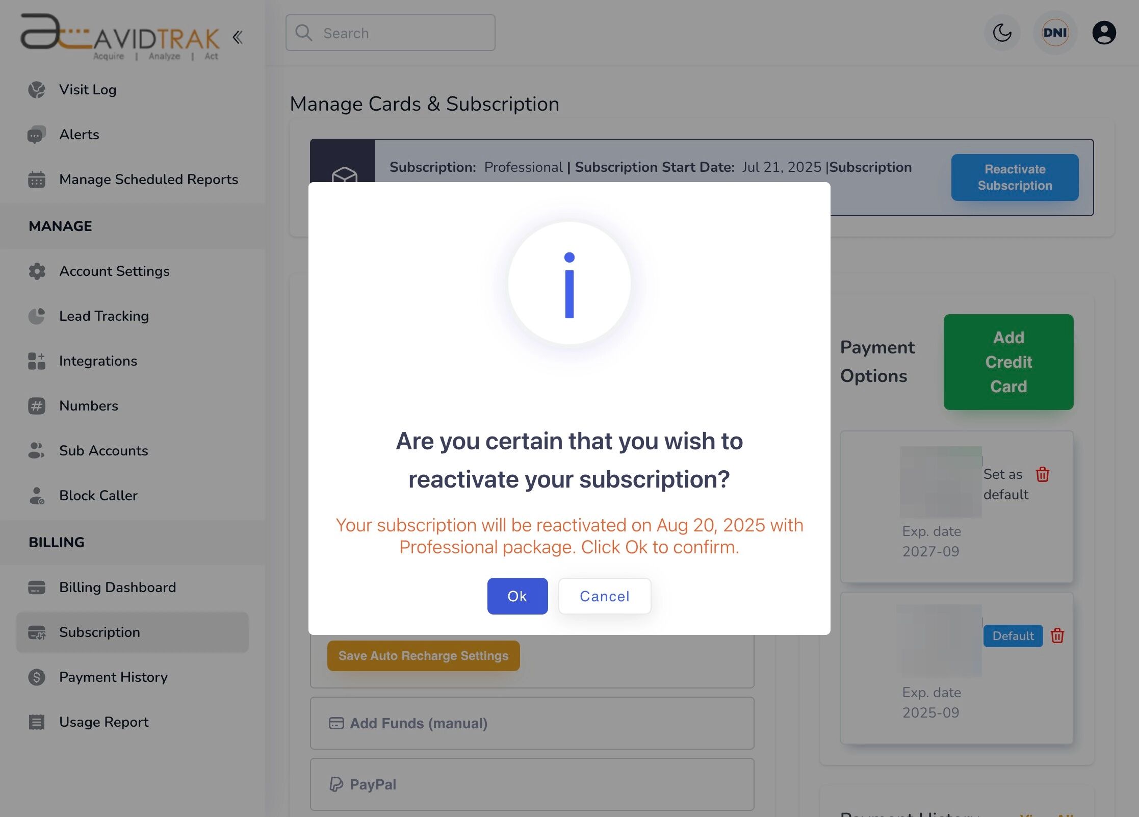 Cancel Your Subscription Package in AvidTrak