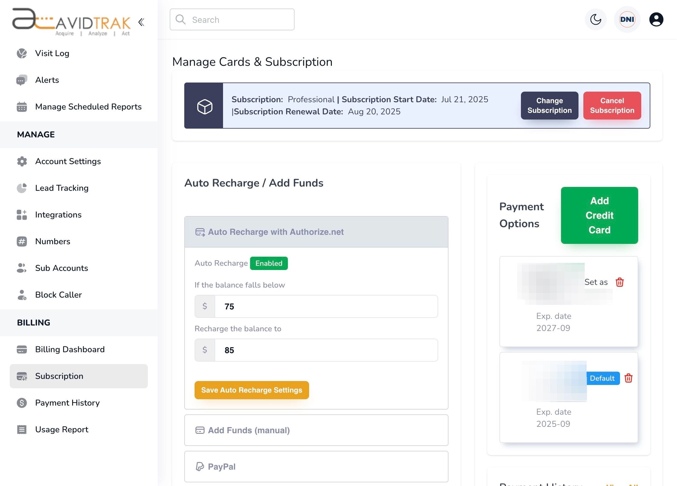 Cancel Your Subscription Package in AvidTrak