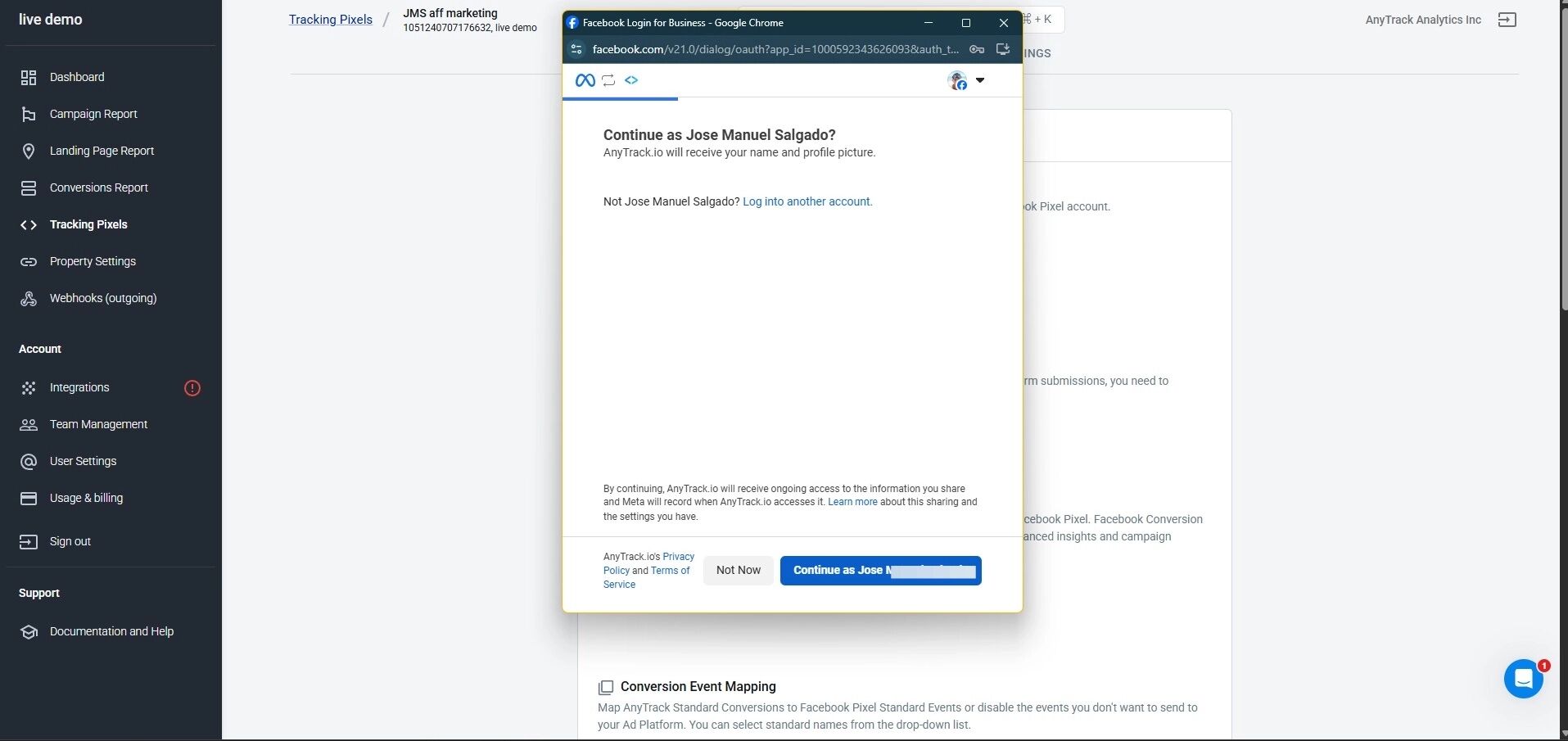 click on connect as ...