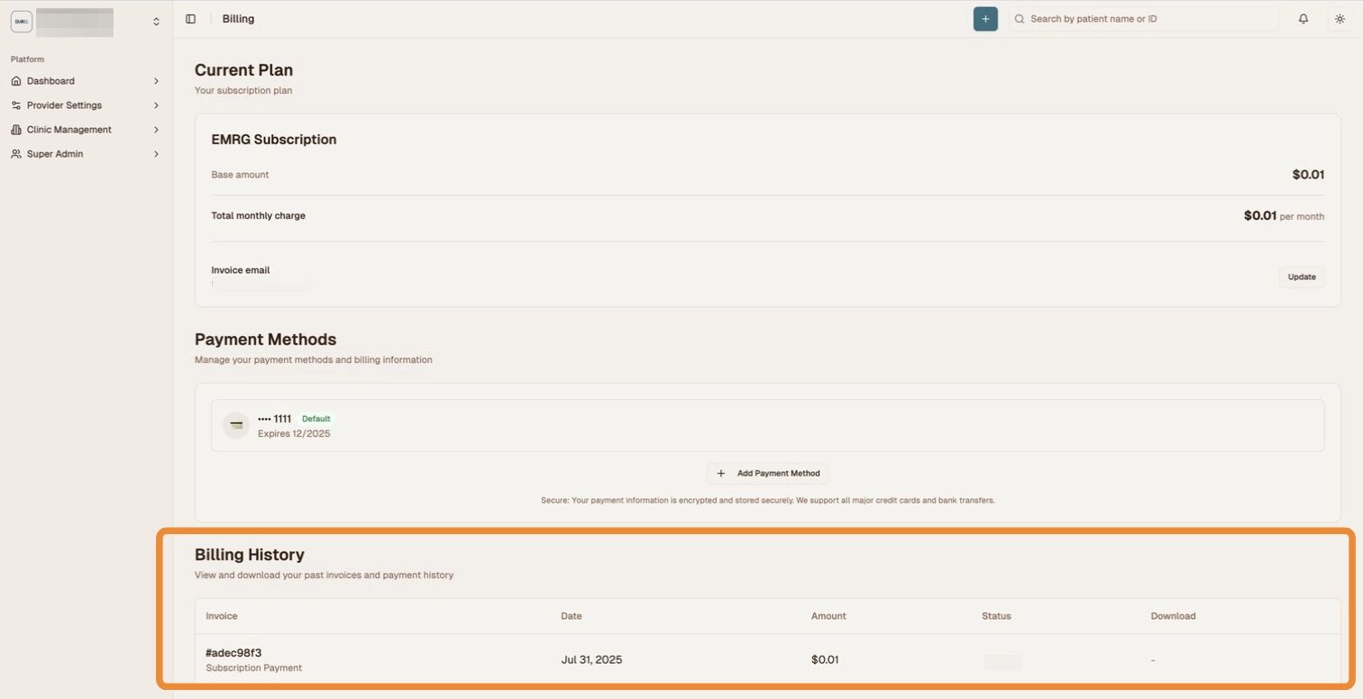 Billing History