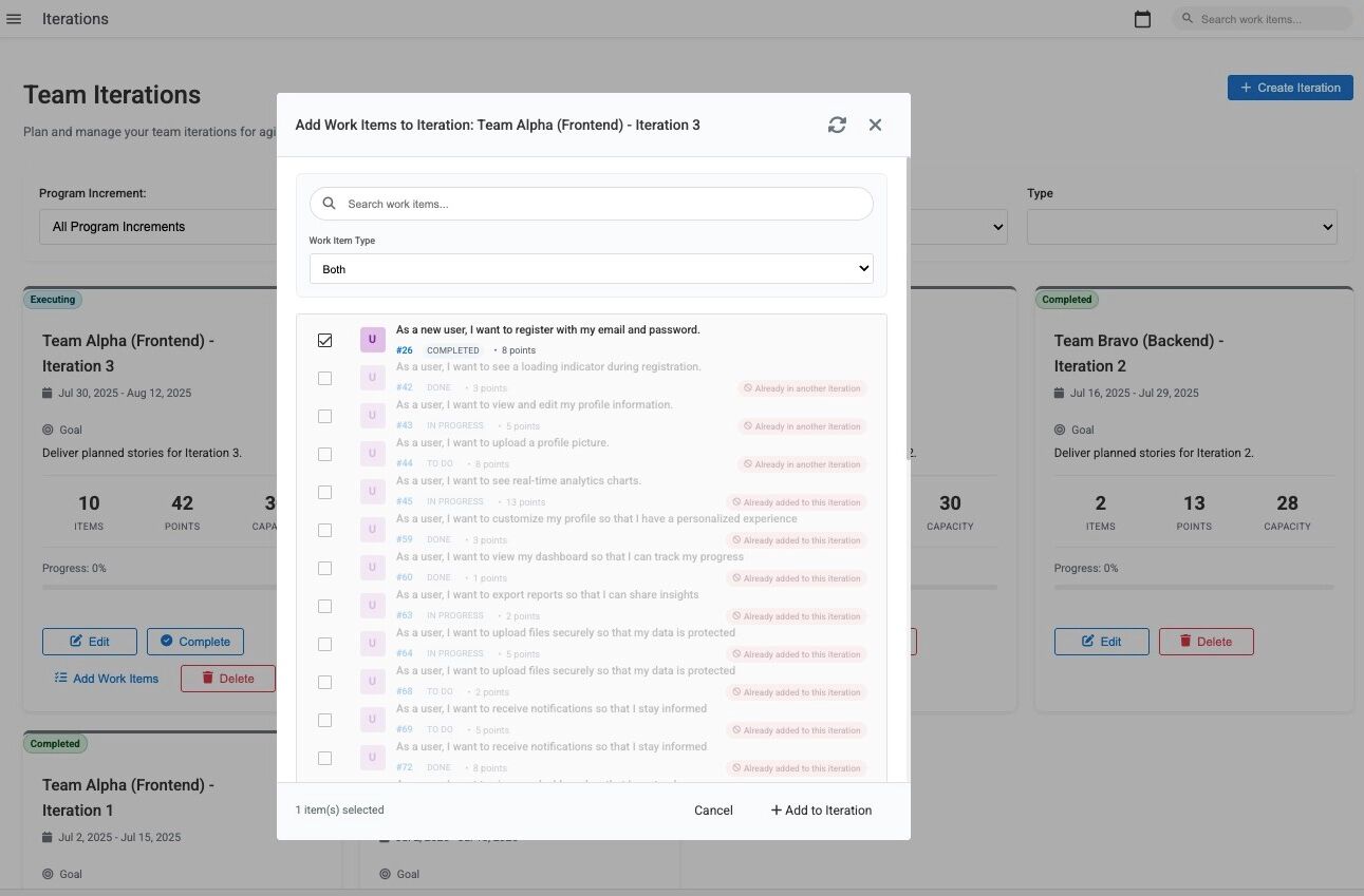 Click Add to Iteration button