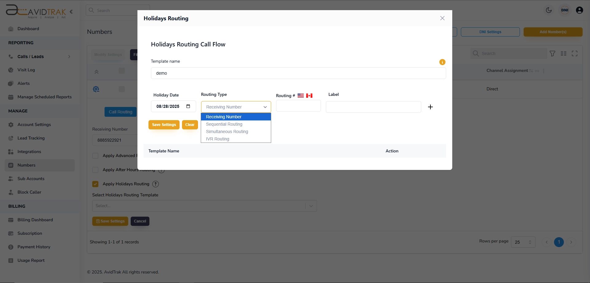 Holidays Routing Type