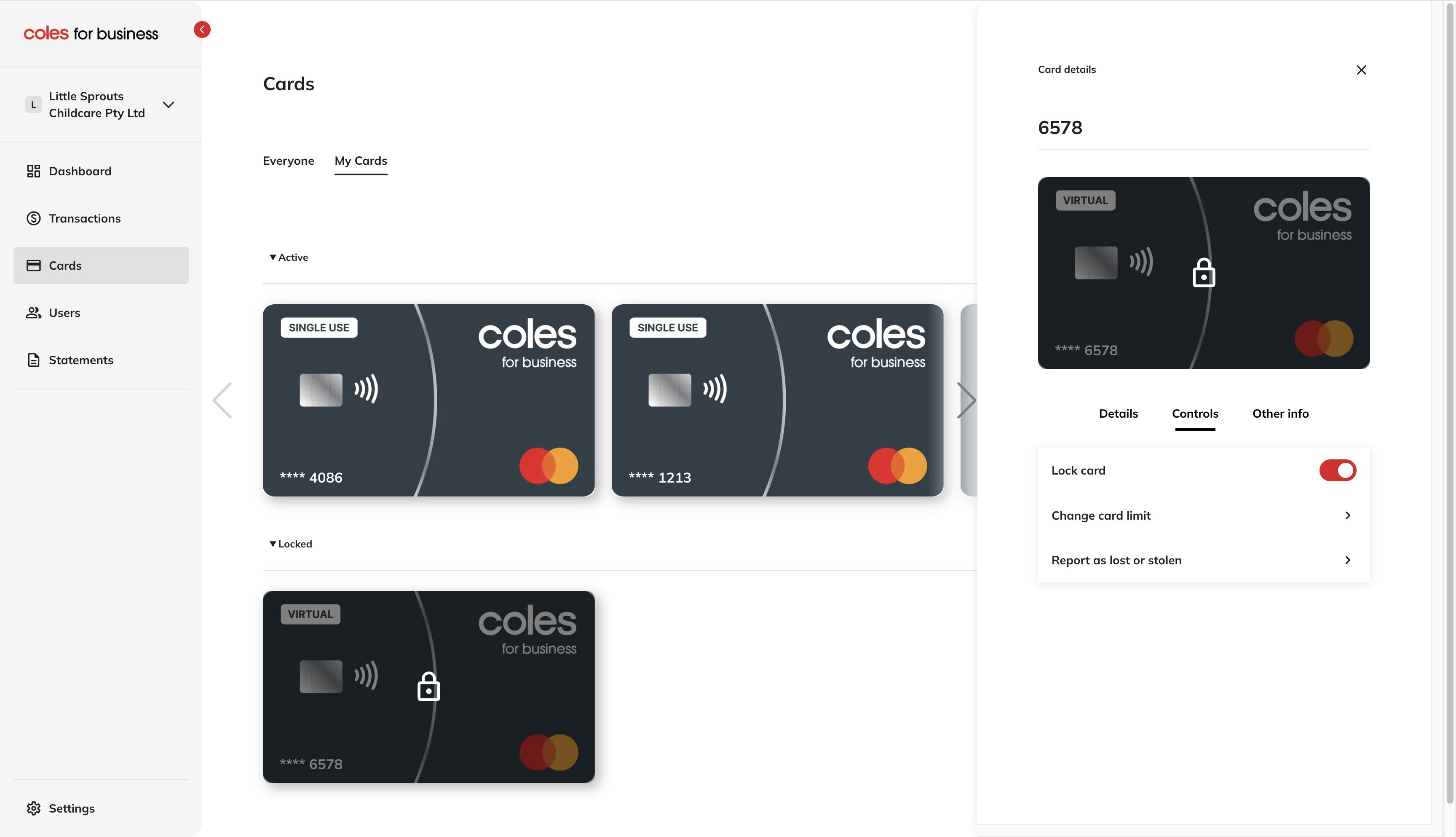 Card locked state screenshot