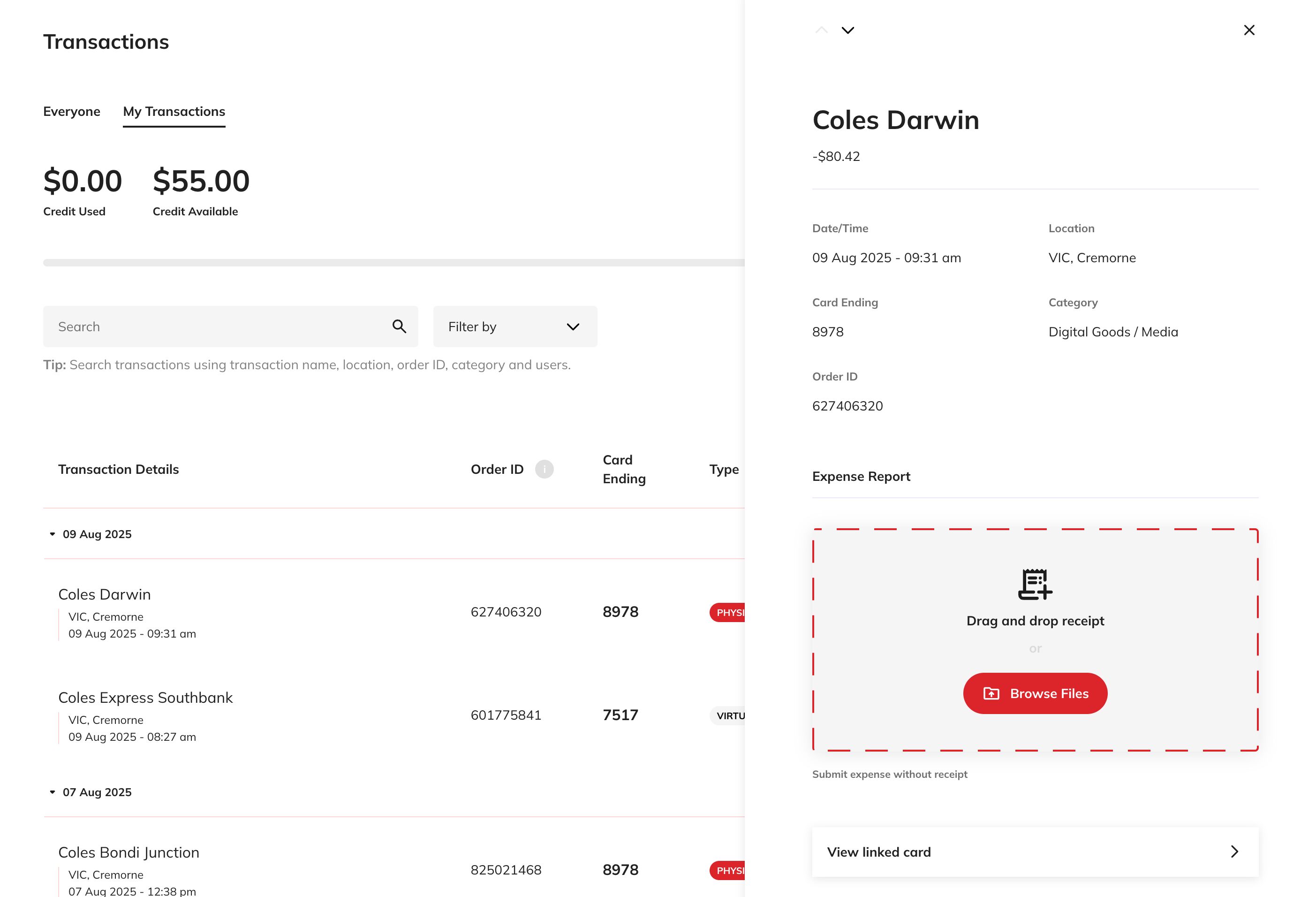 Transaction details screenshot