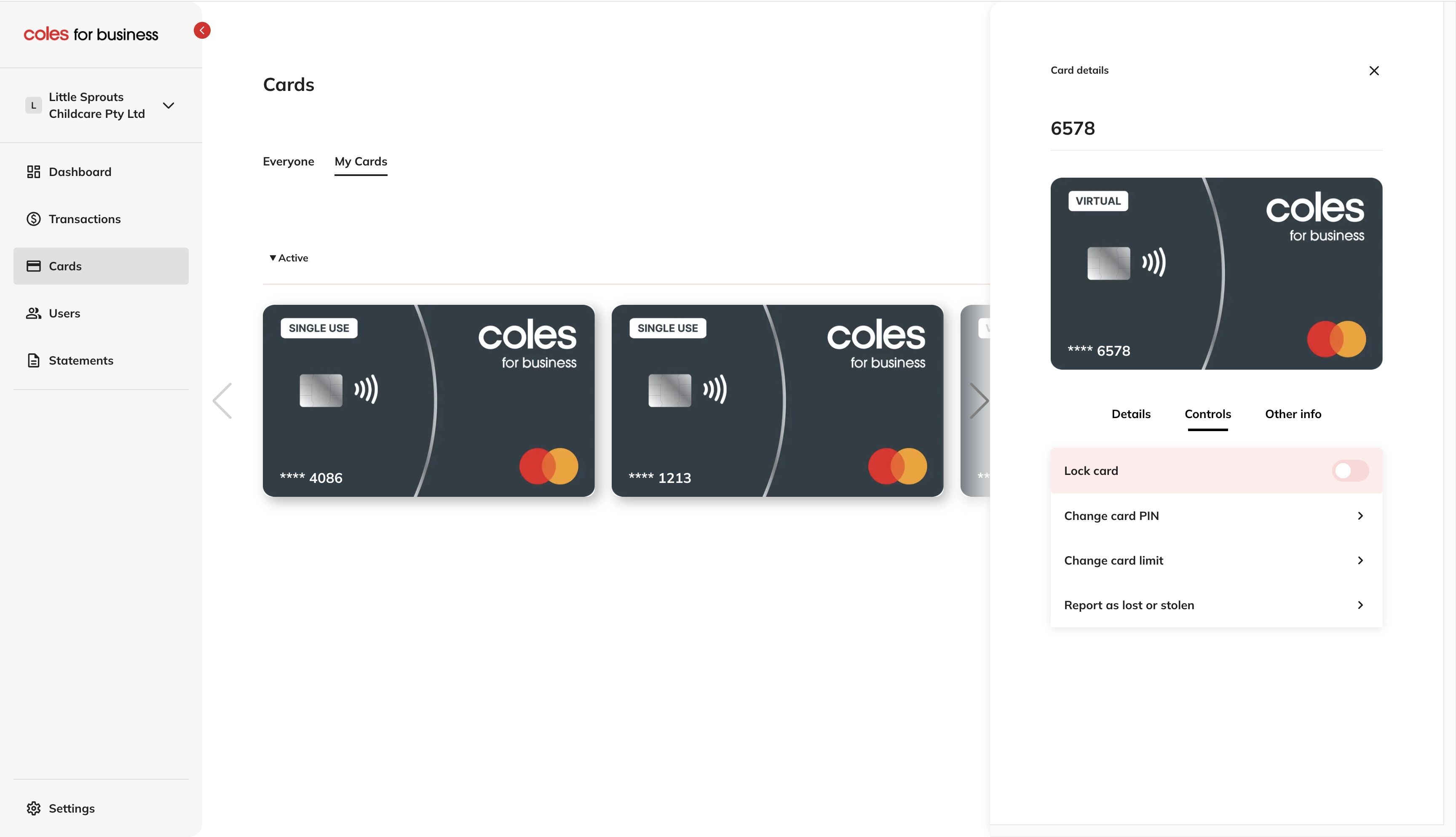 Lock card toggle screenshot