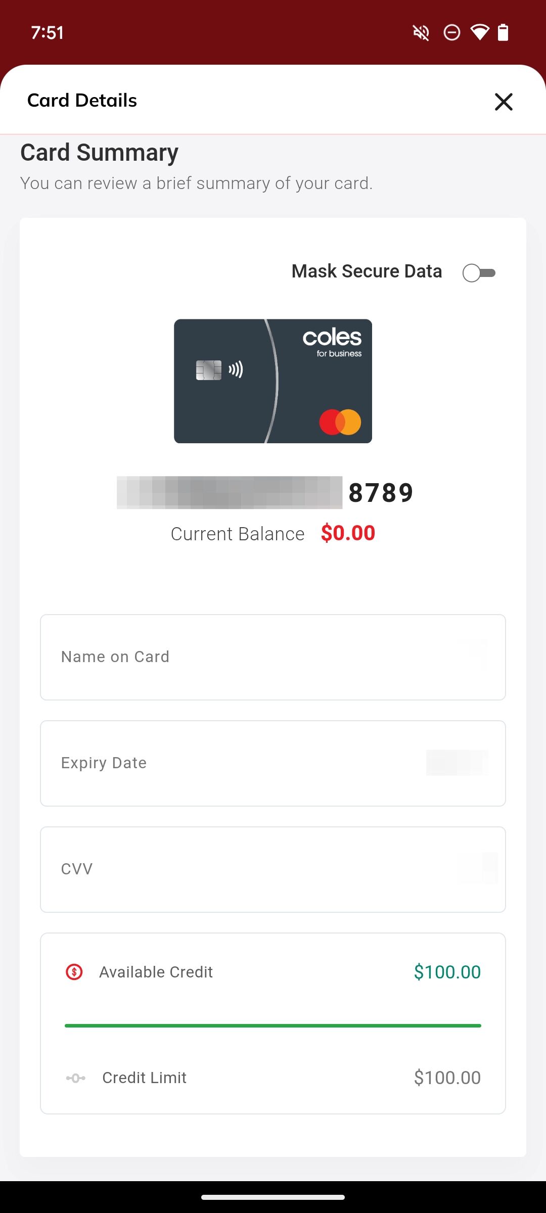 Card details view