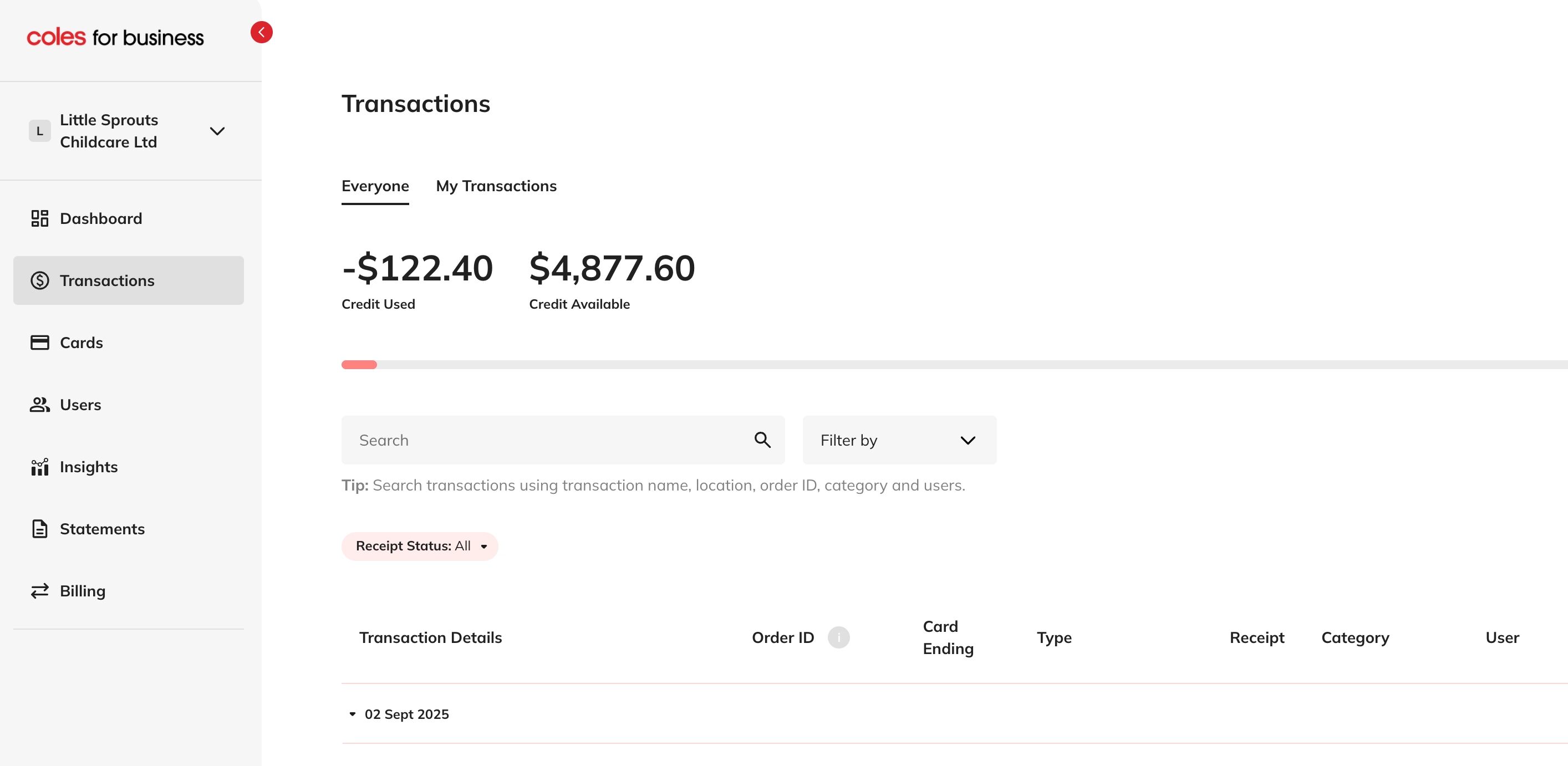 My Transactions screenshot
