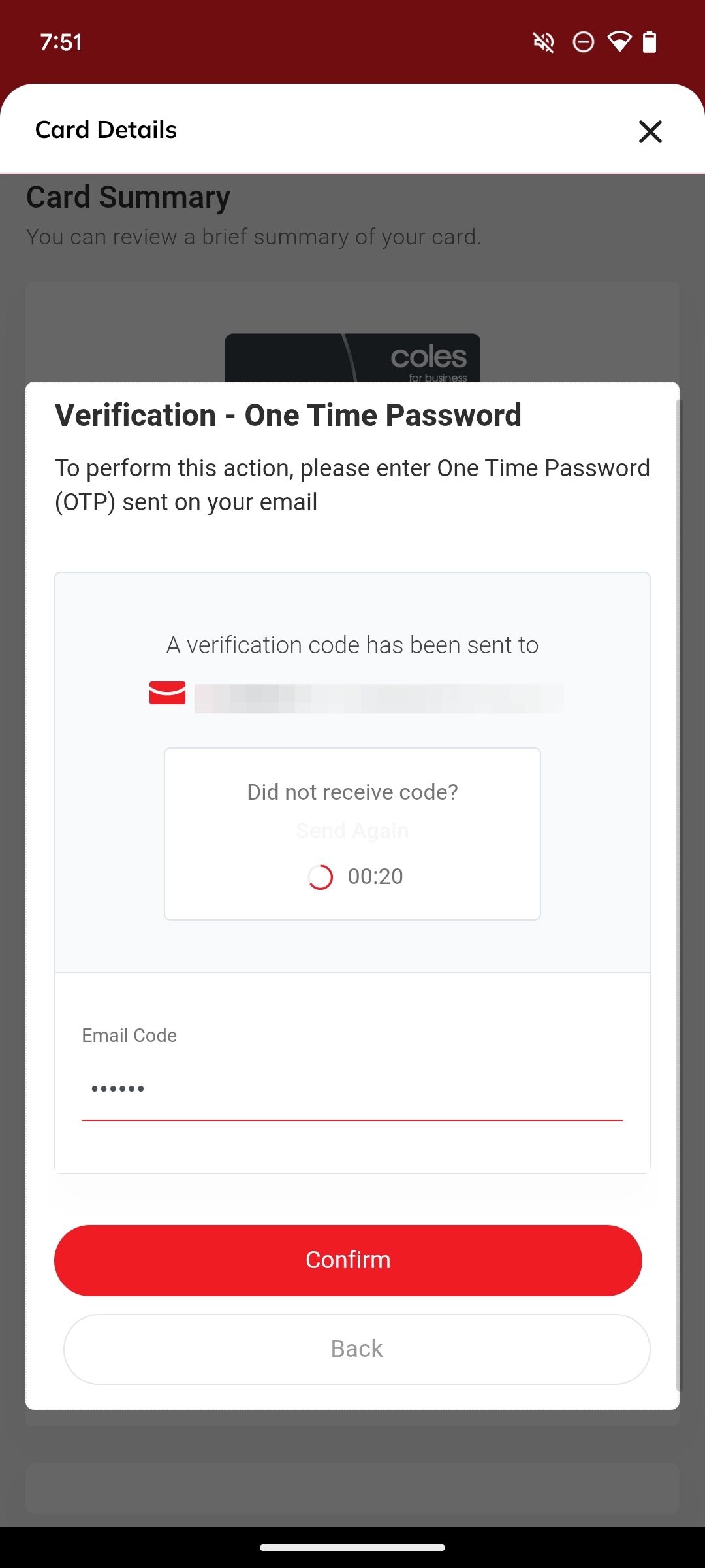Confirm verification code