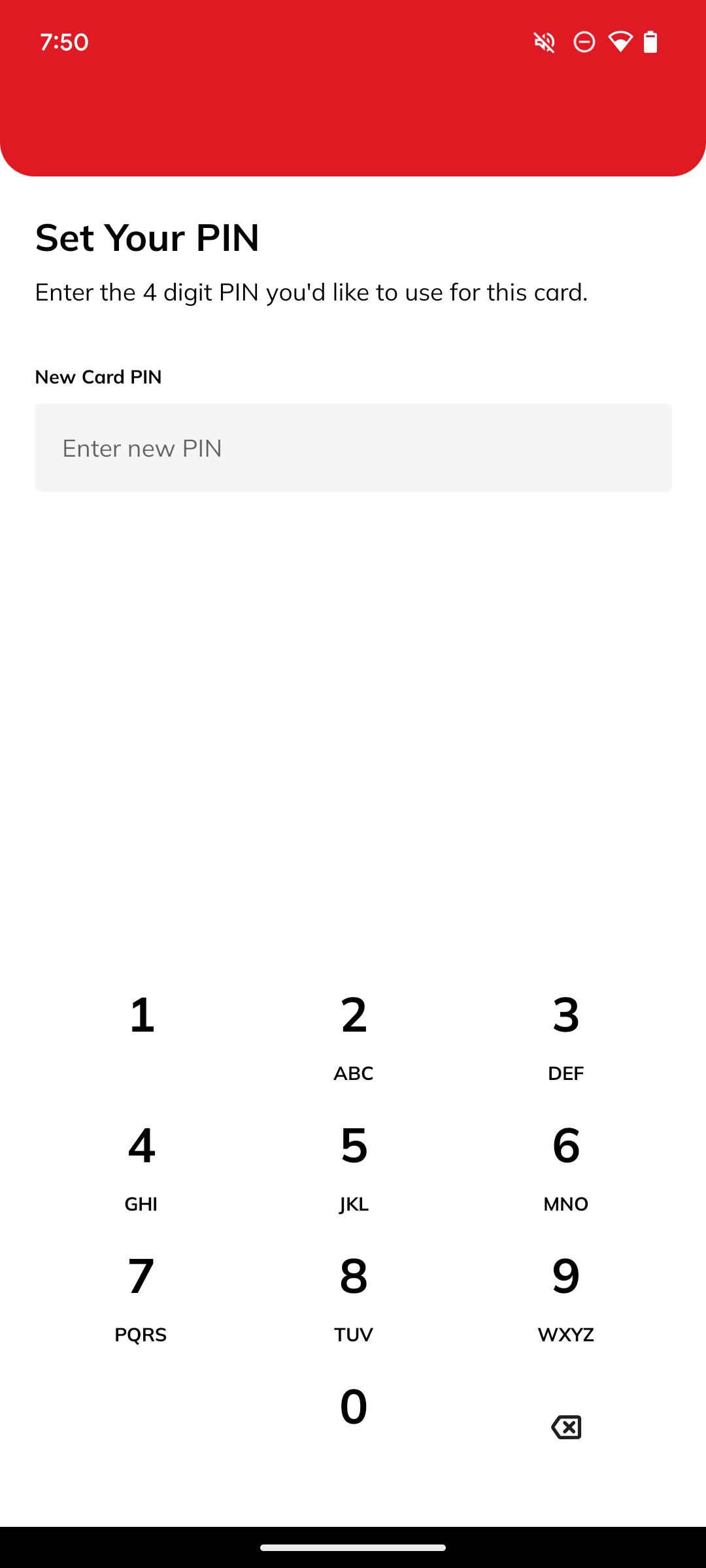 PIN entry screen