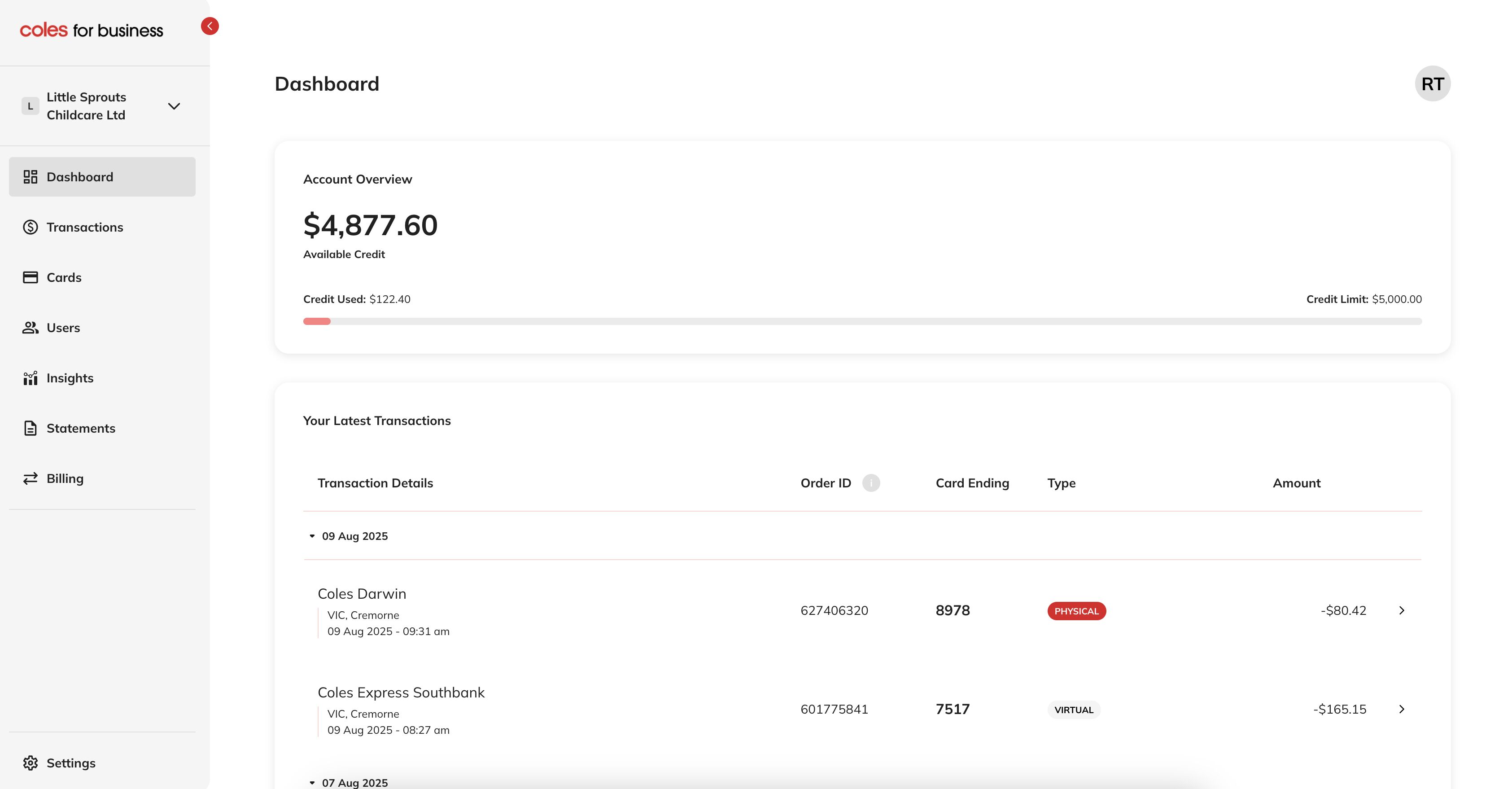 Dashboard screenshot