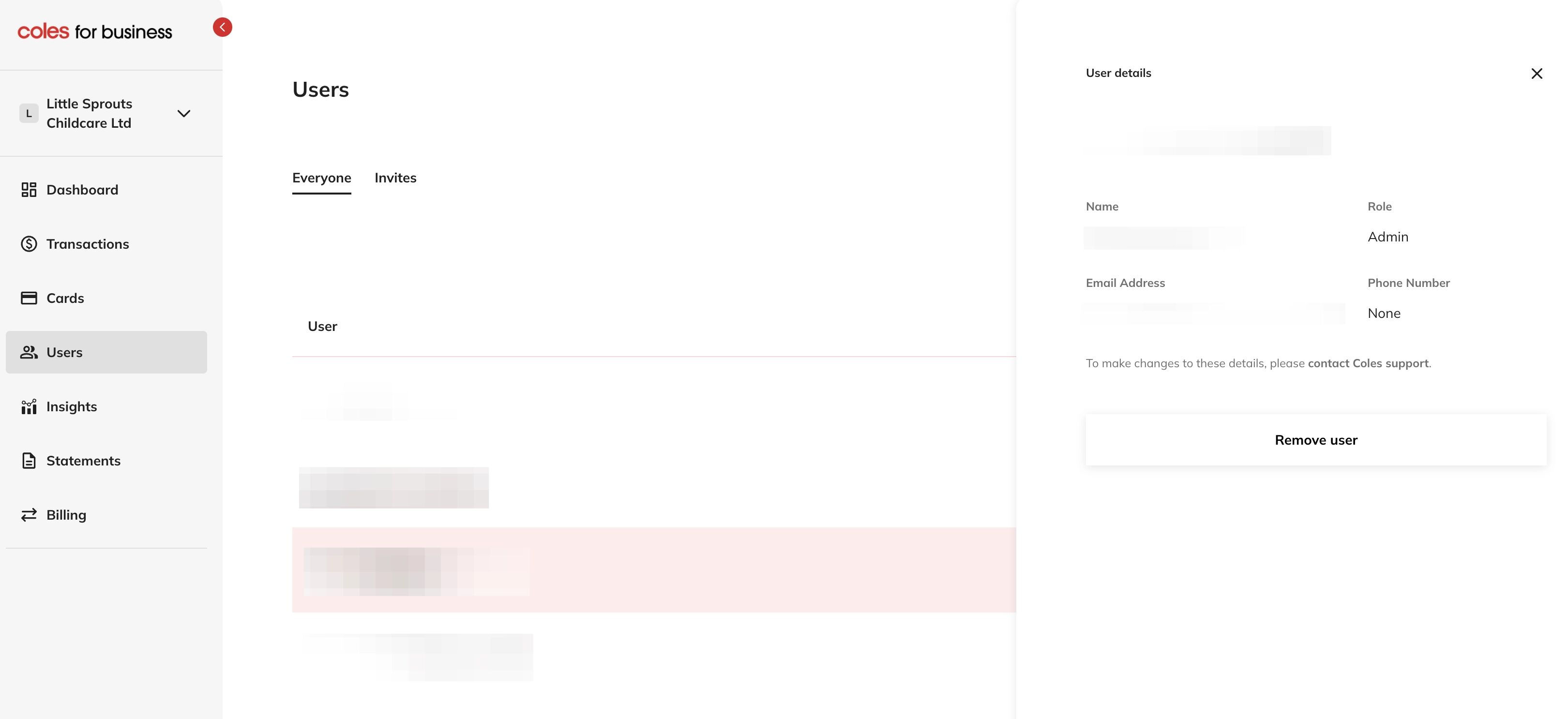 User details screenshot