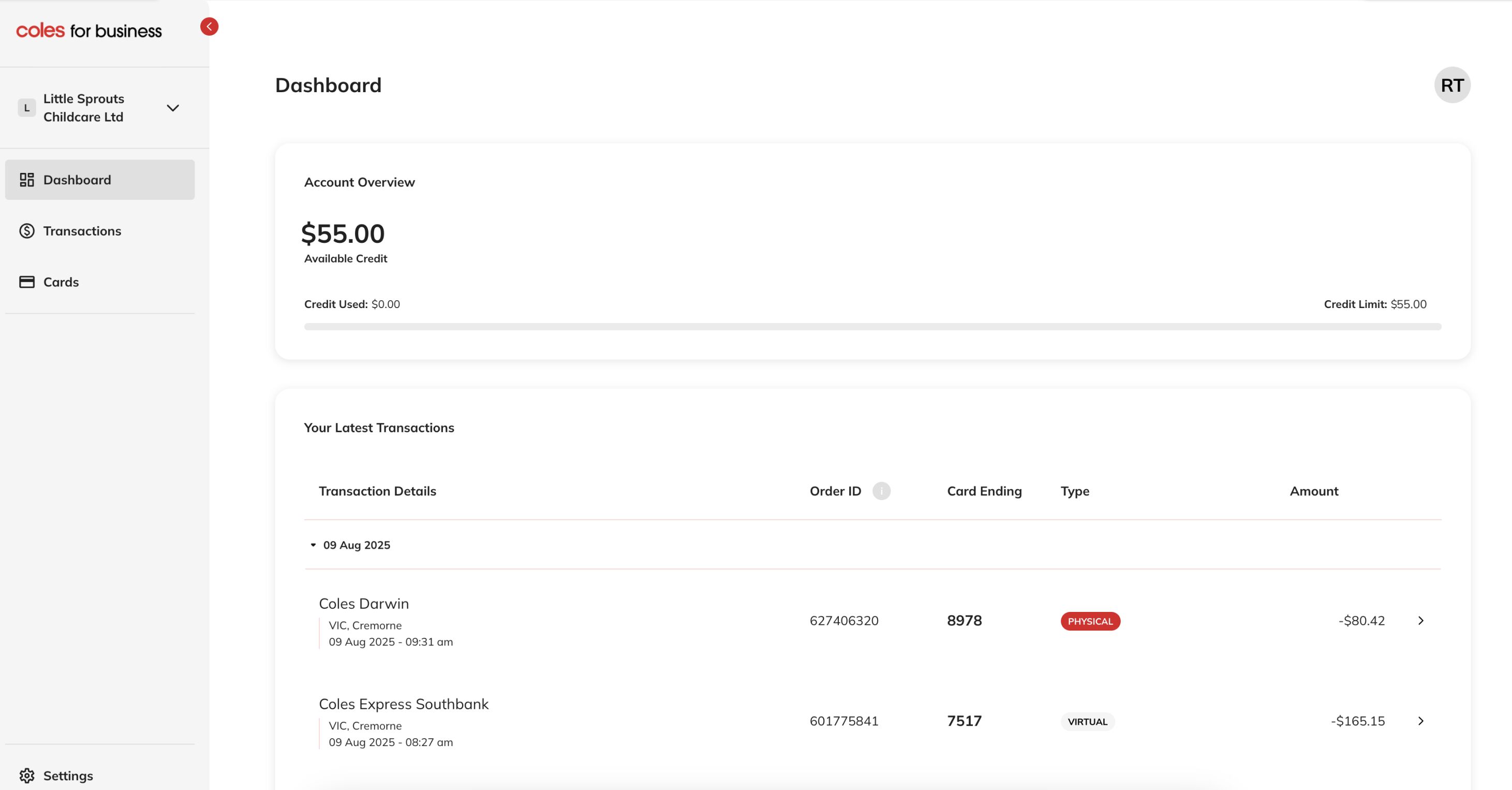 Dashboard screenshot