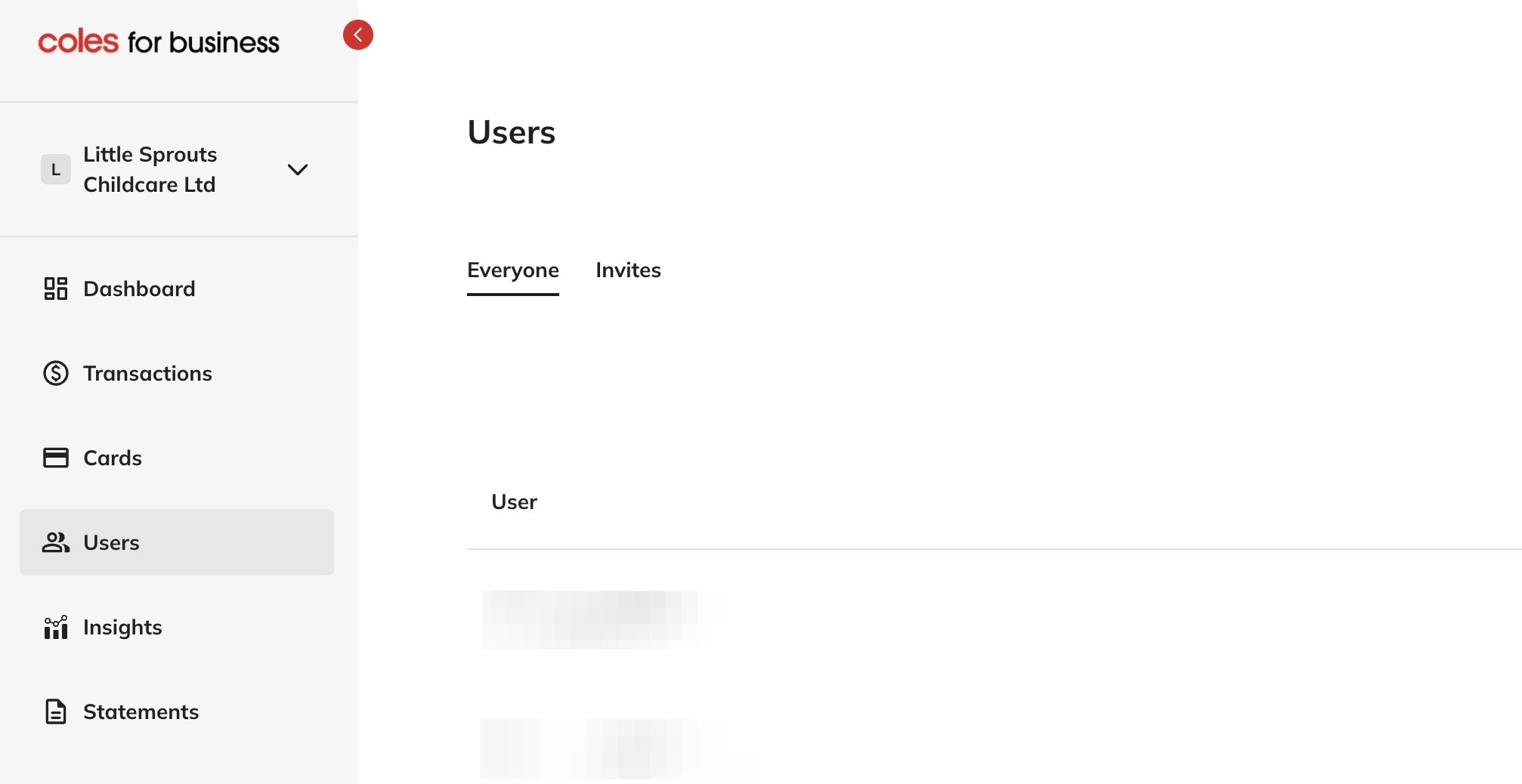 Users list screenshot