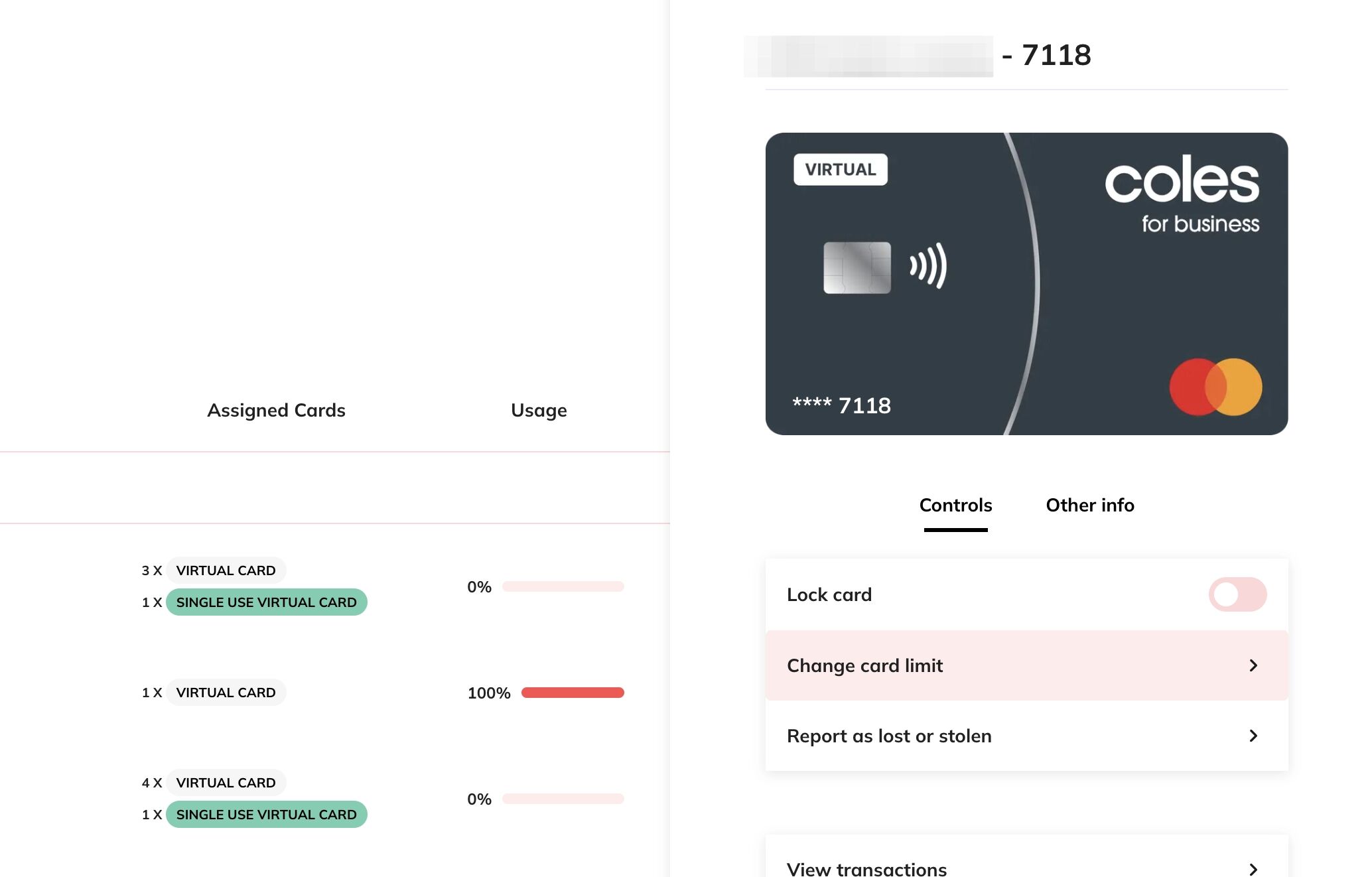 Change card limit screenshot