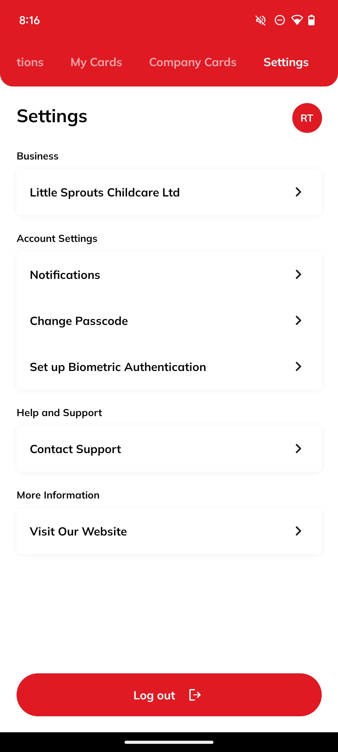 Settings view