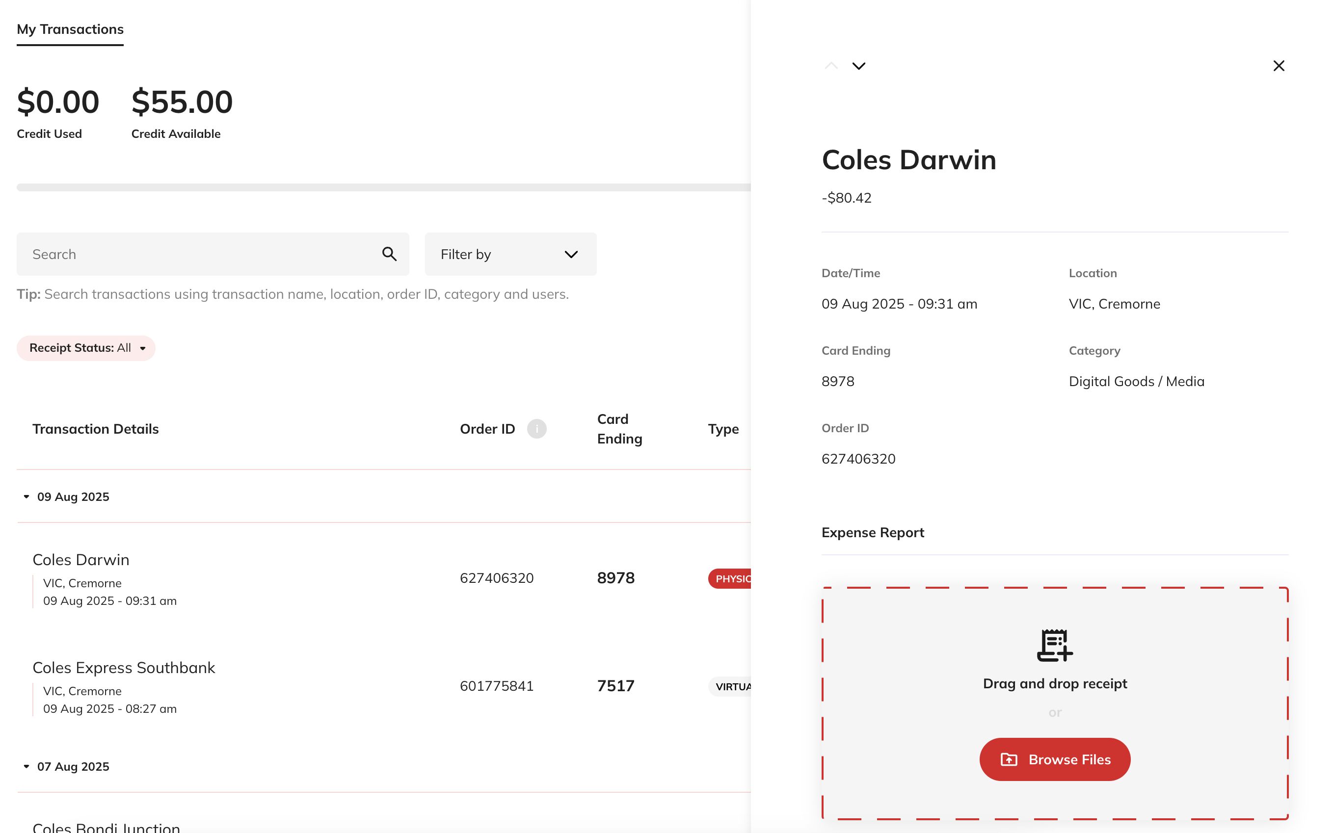 Transaction details screenshot