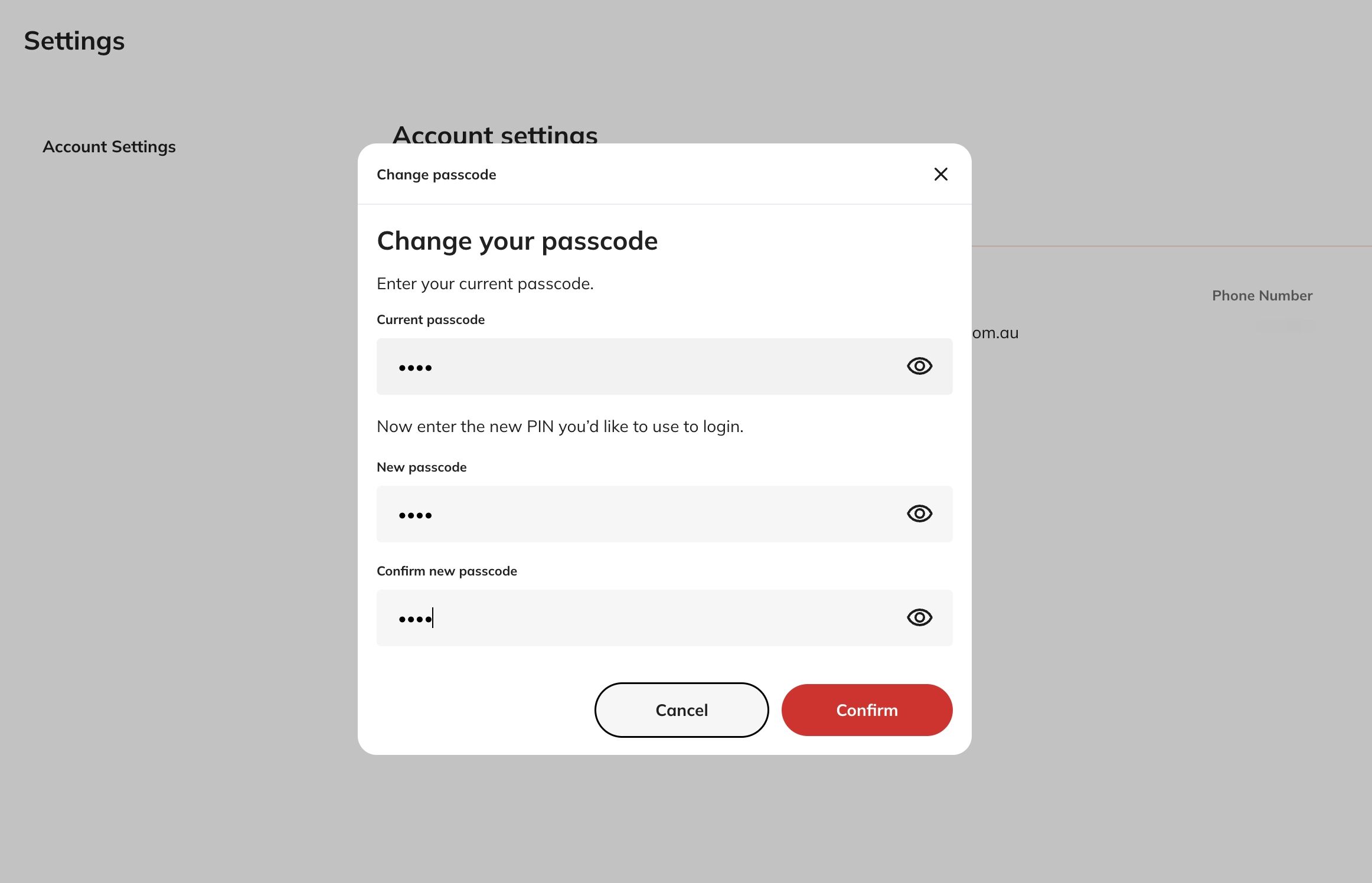 Change passcode screenshot