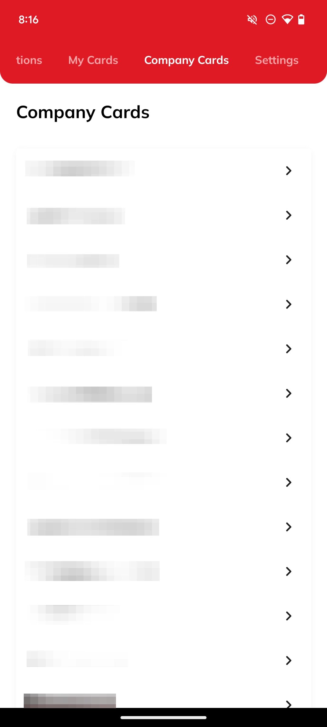 Company cards list
