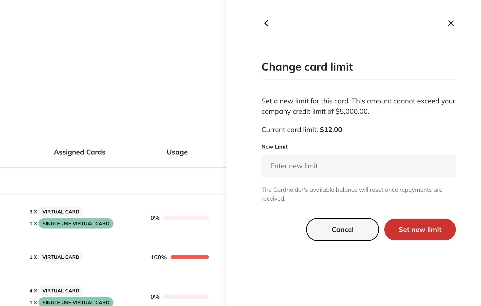 Set new limit screenshot