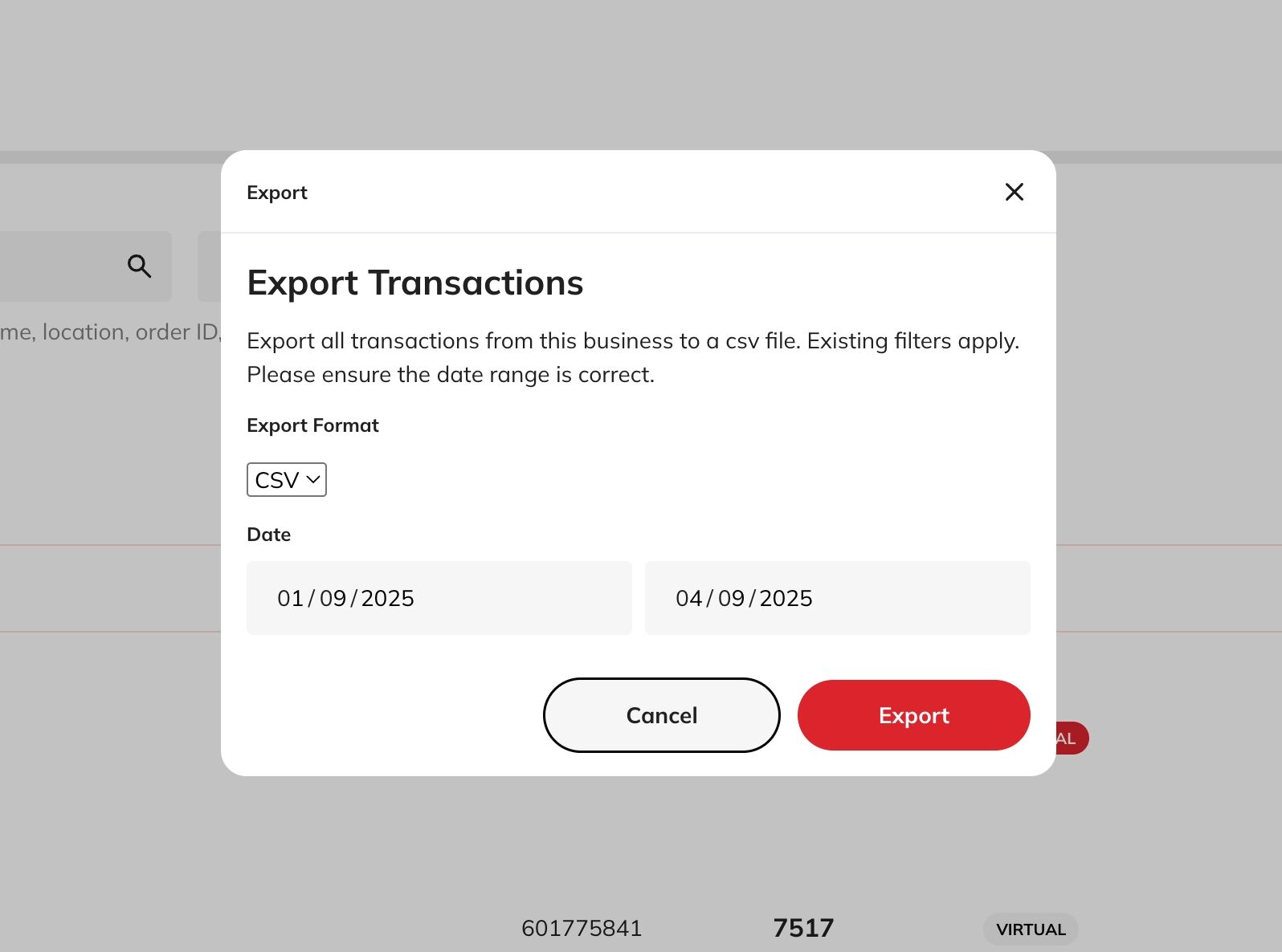 Export confirmation screenshot