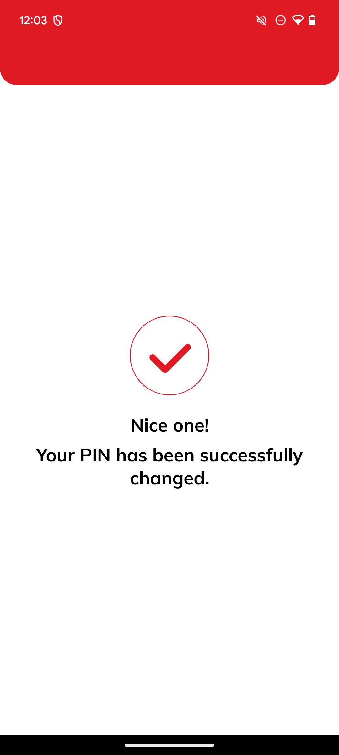 PIN change confirmation screenshot