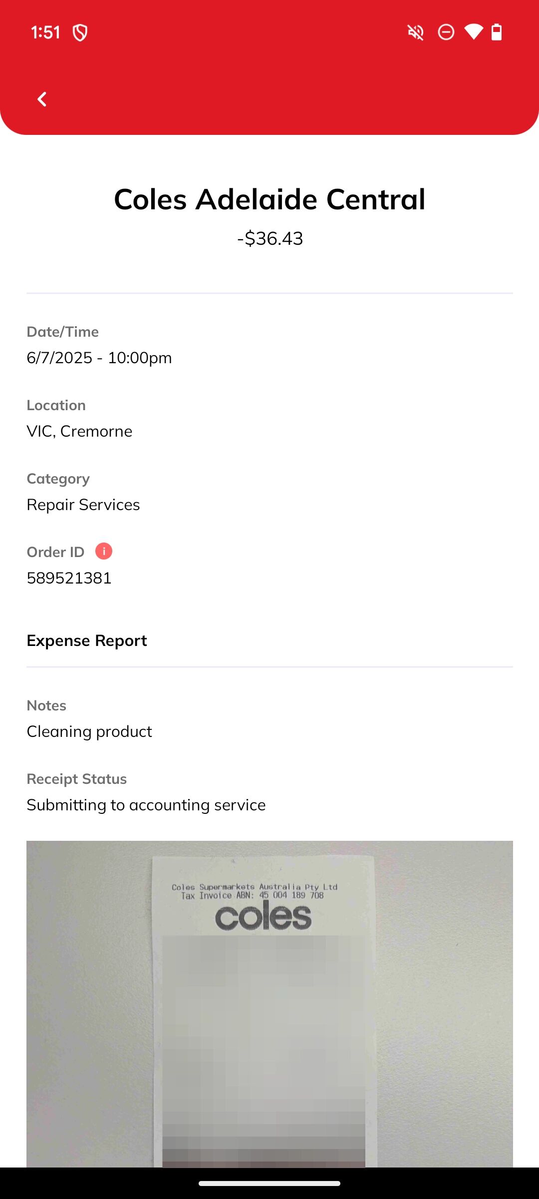 Receipt successfully uploaded screen