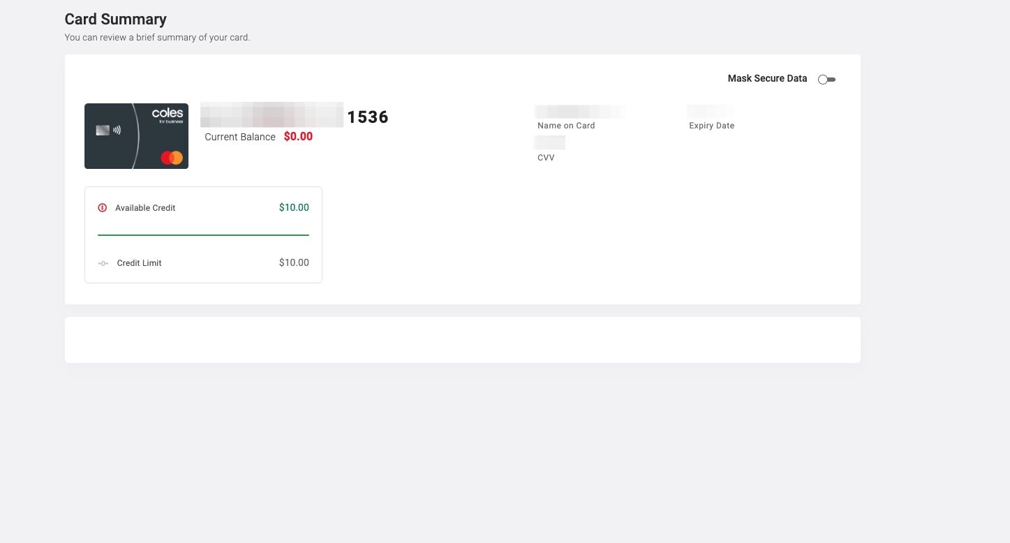 Card details visible