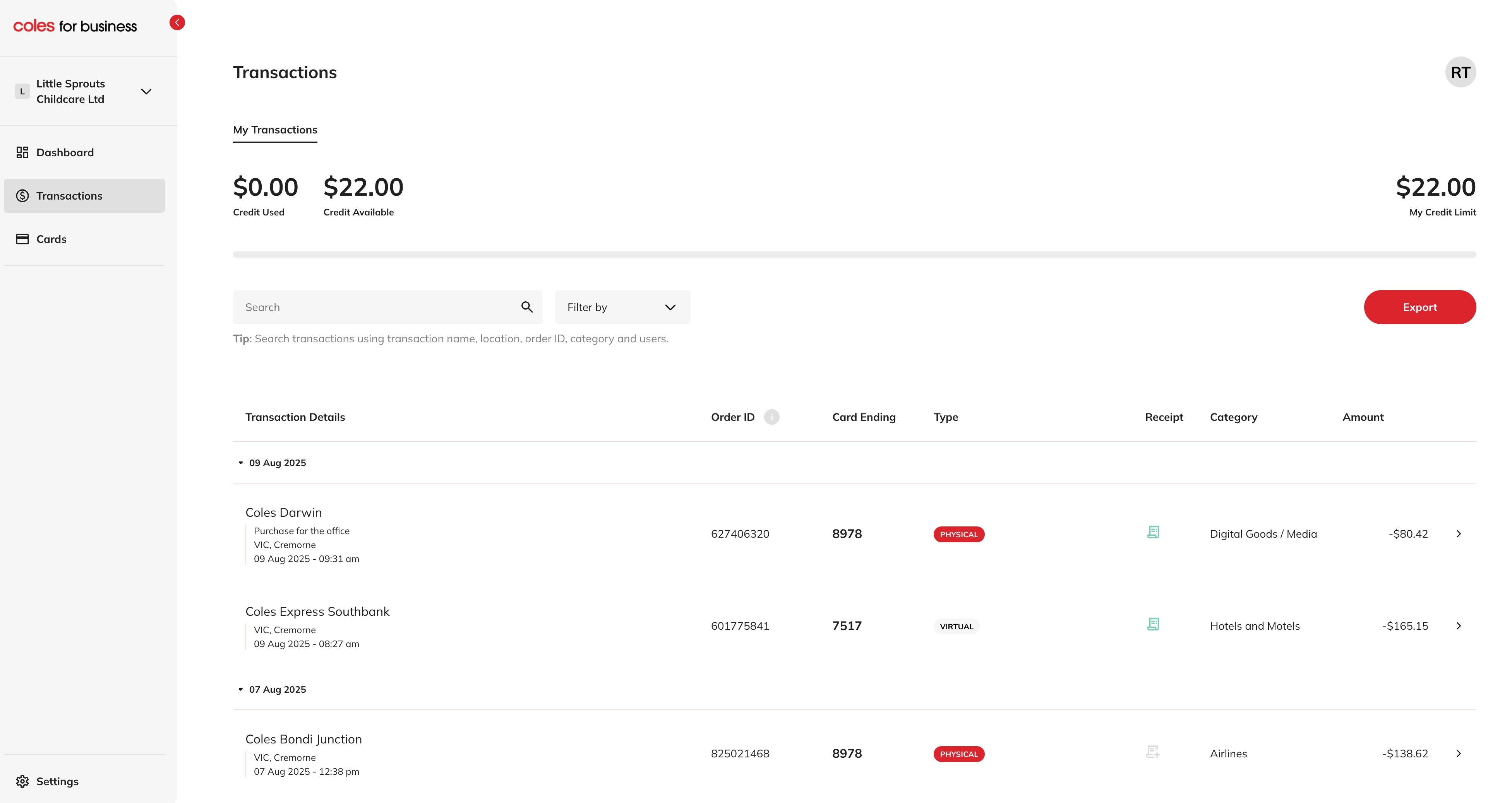 Export option screenshot