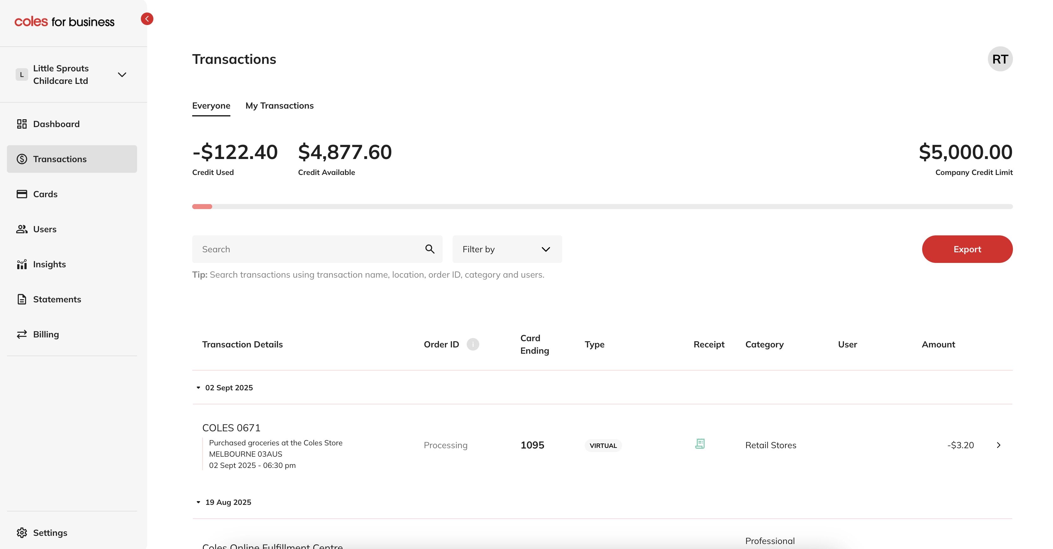 Transactions screenshot