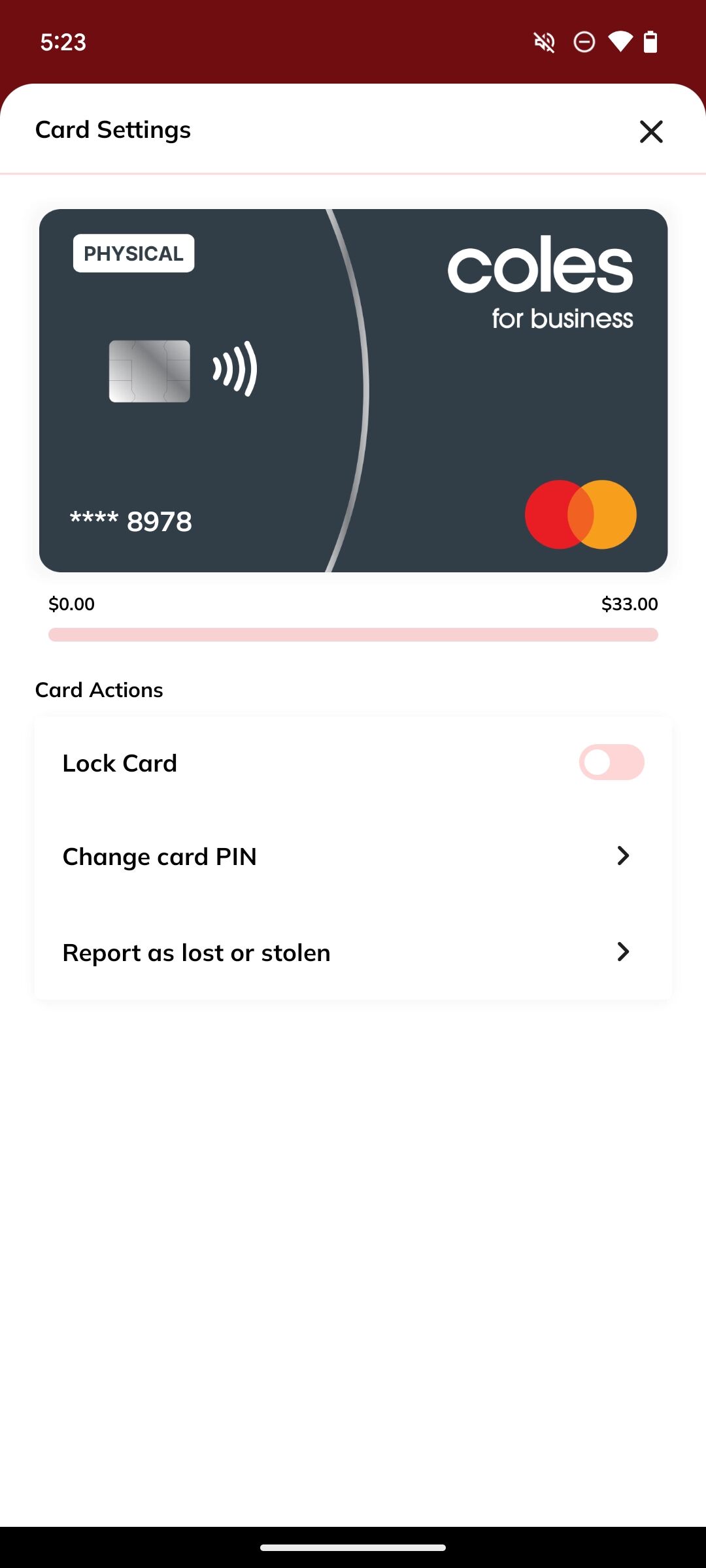 Change card PIN screenshot