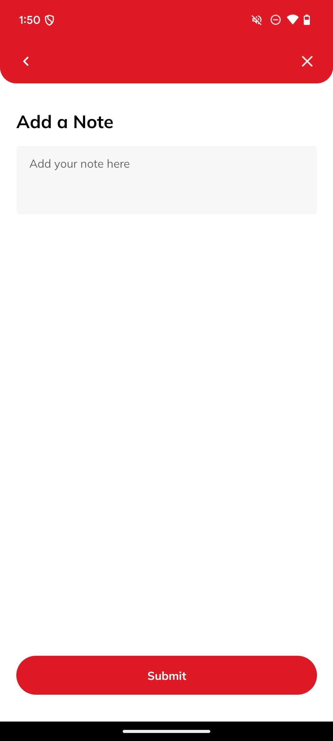 Add note and submit screen