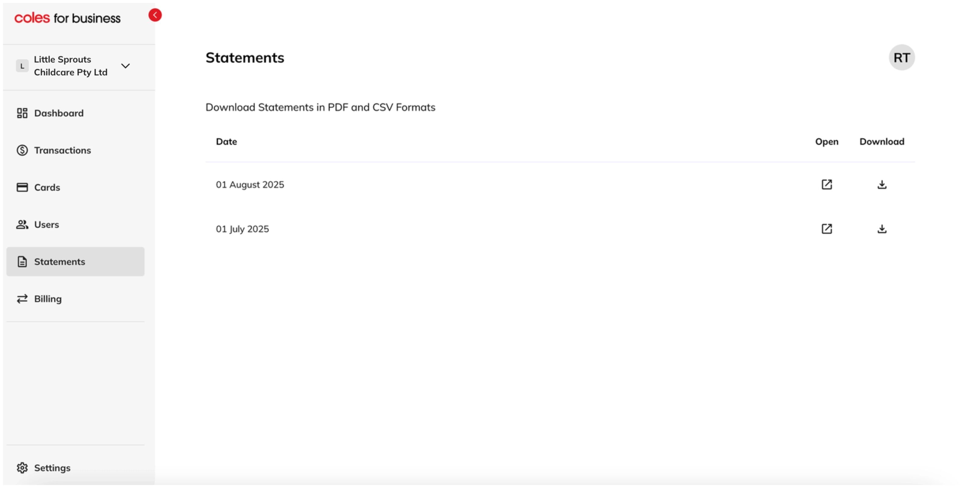 Statements screenshot