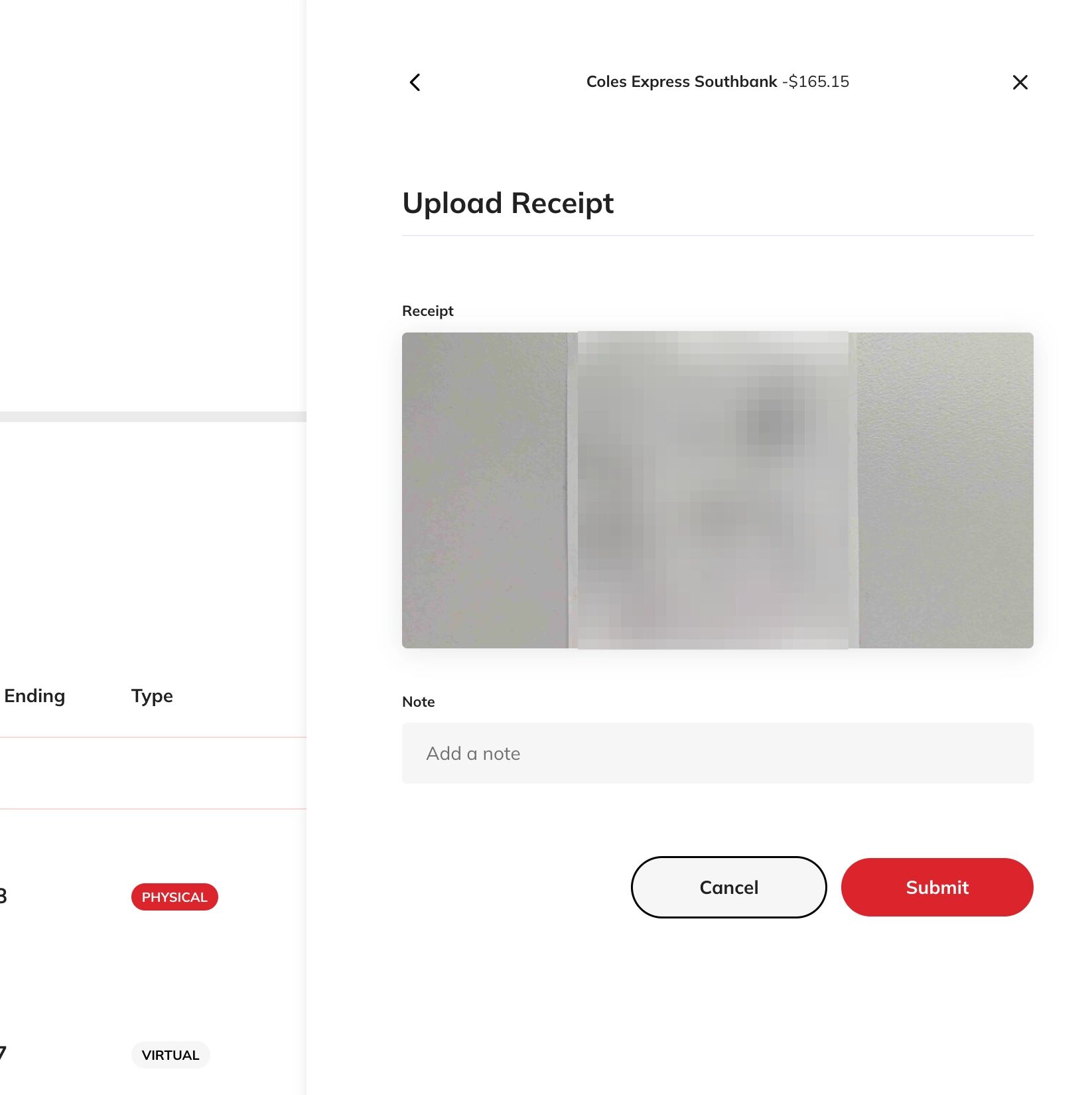 Submit receipt screenshot