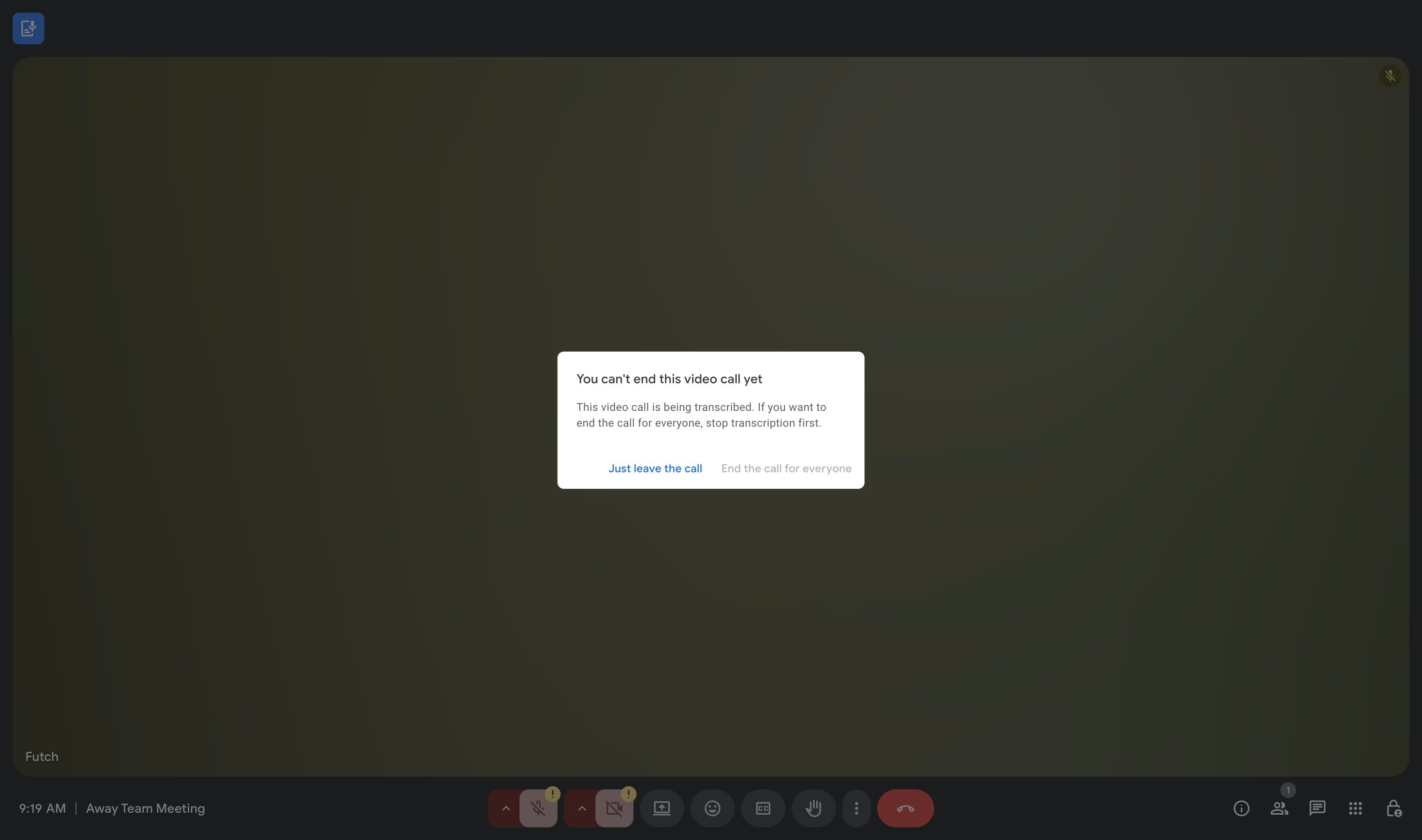 You can't end this video call yet warning box