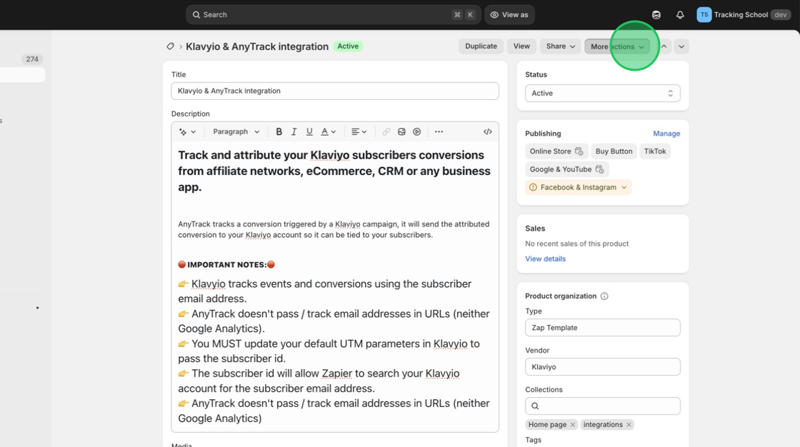 The shopify product page where you can generate a checkout link.
