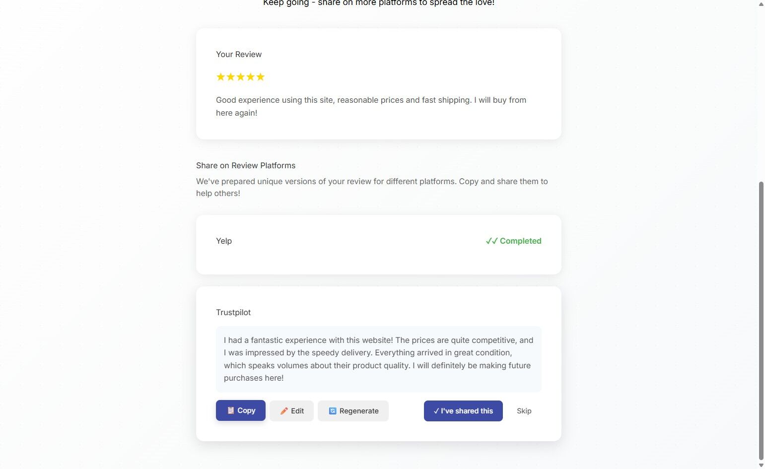 Sharing to additional platforms