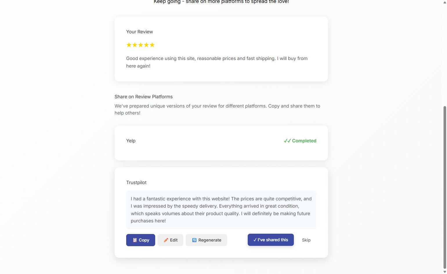 Confirming additional shares