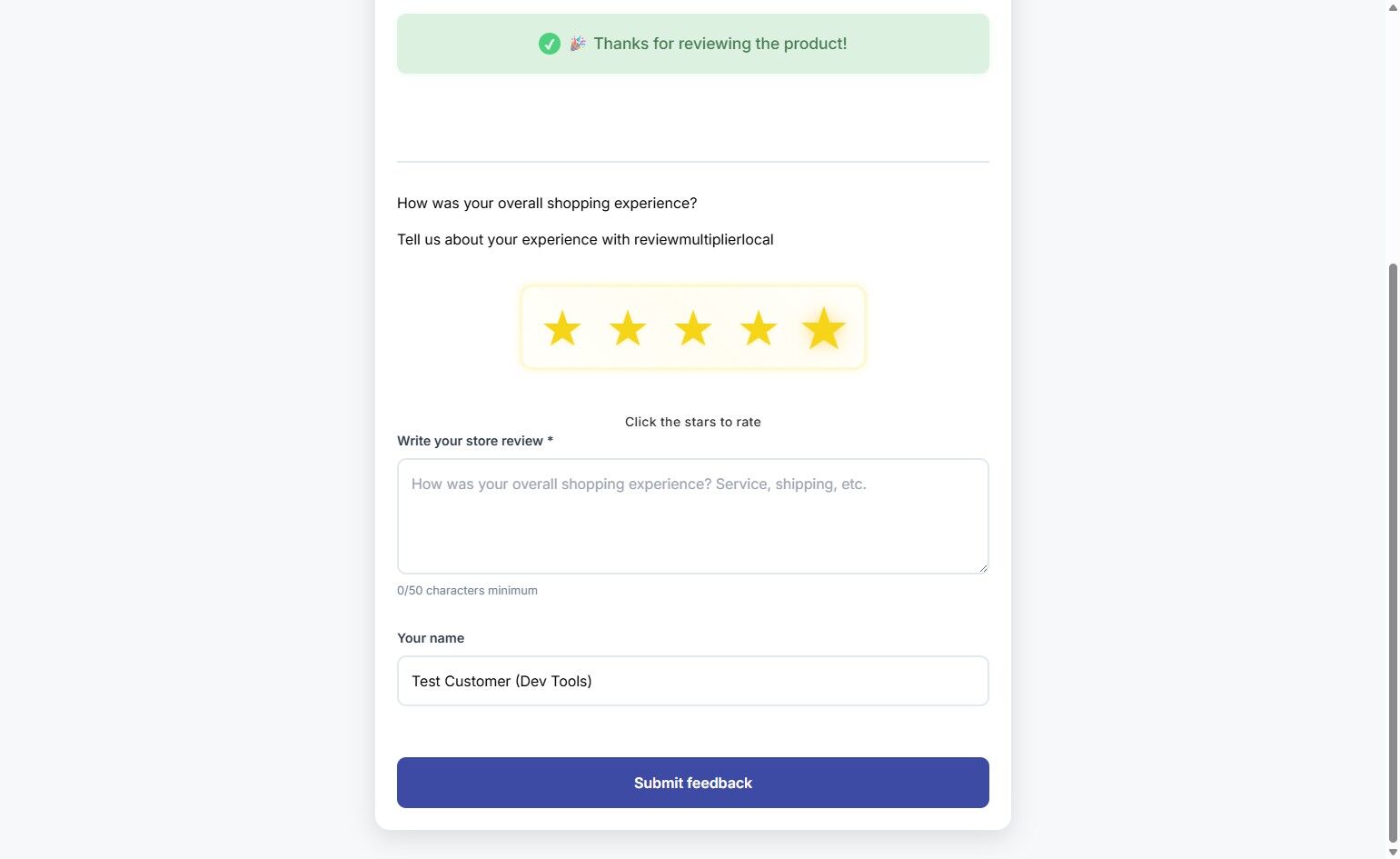 Customer selecting store star rating
