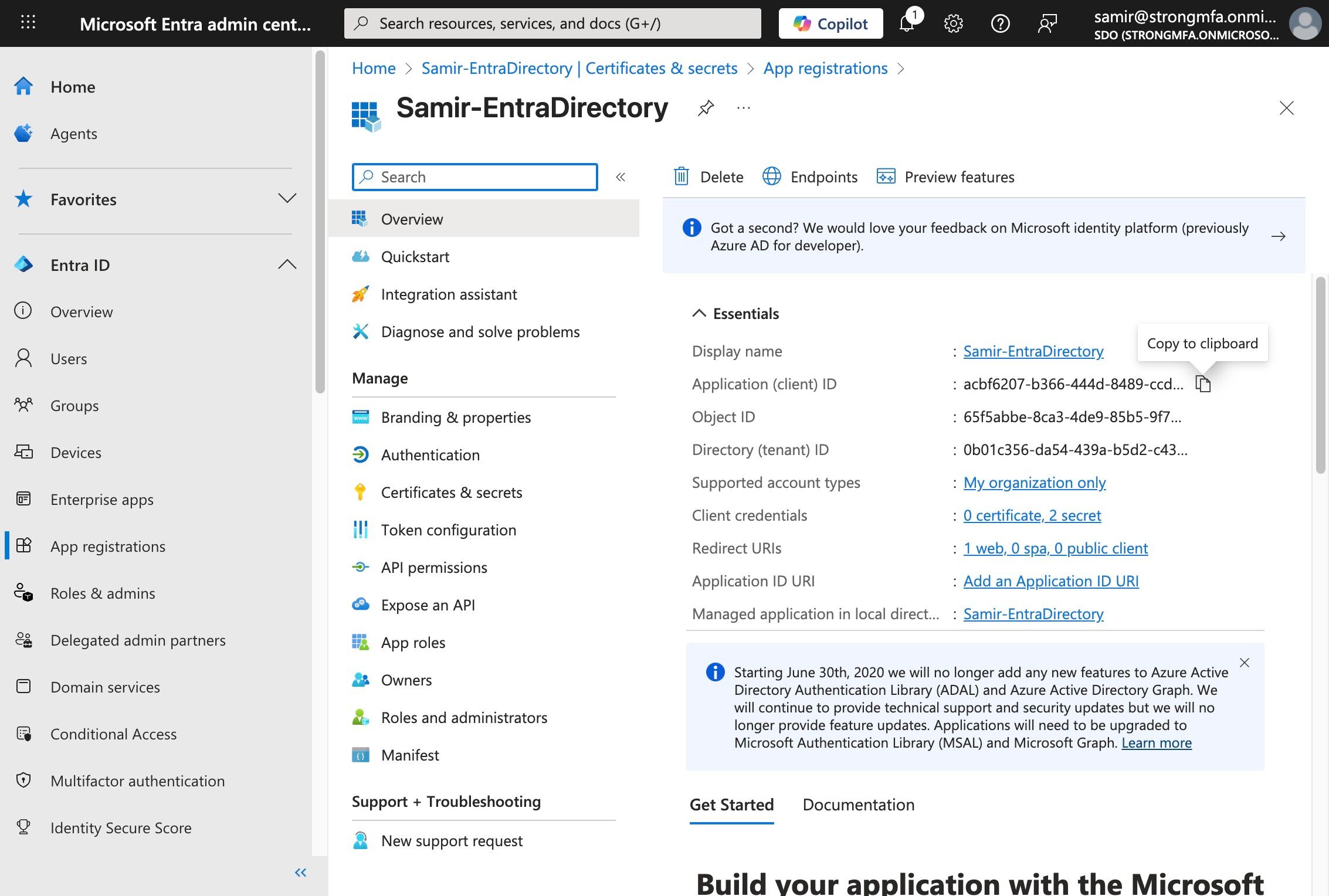 Step 3: Copy Application (Client) ID